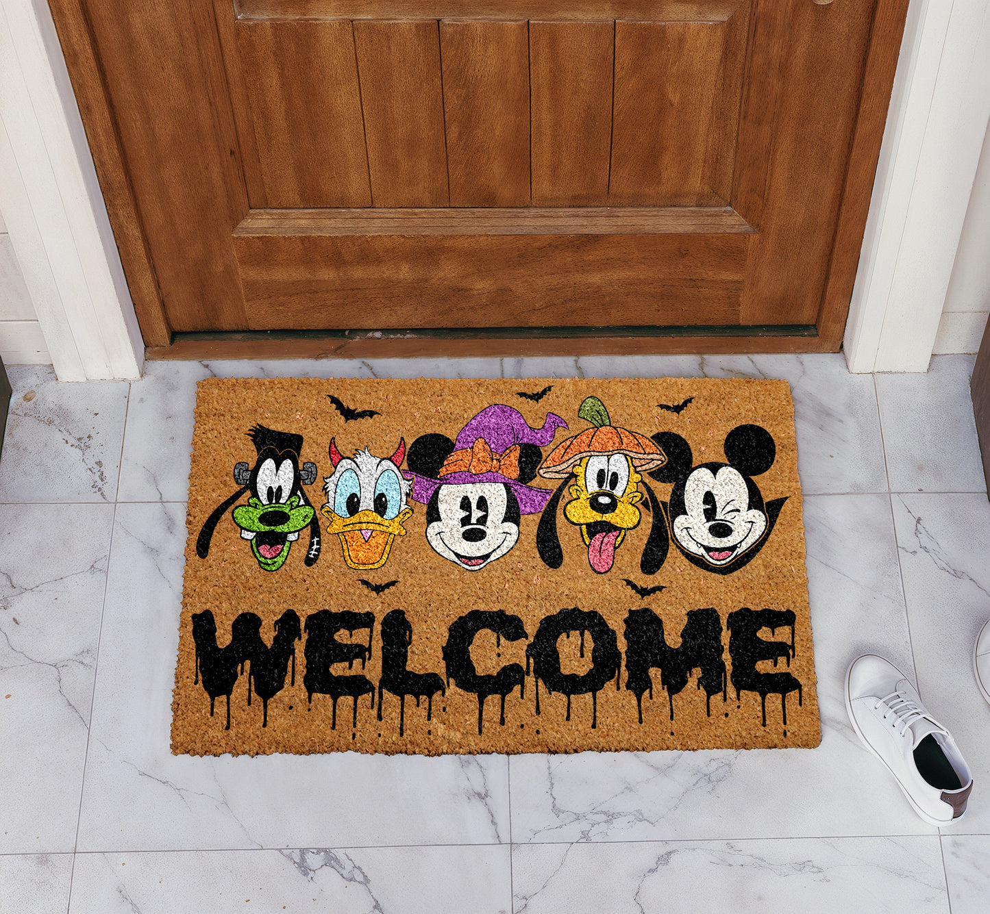 Mickey & Friends Halloween Doormat, Classic Cartoon Characters Entry Decor