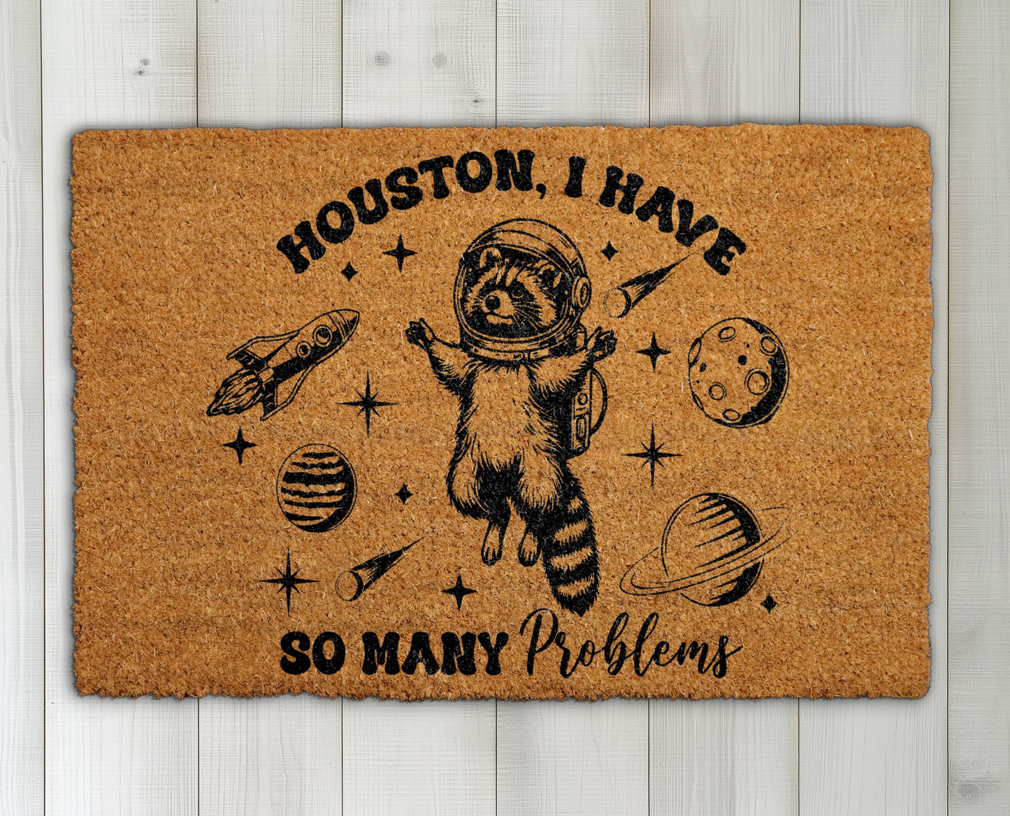 Space-Themed Doormat, Astronaut Raccoon Welcome Mat, Funny Housewarming Gift