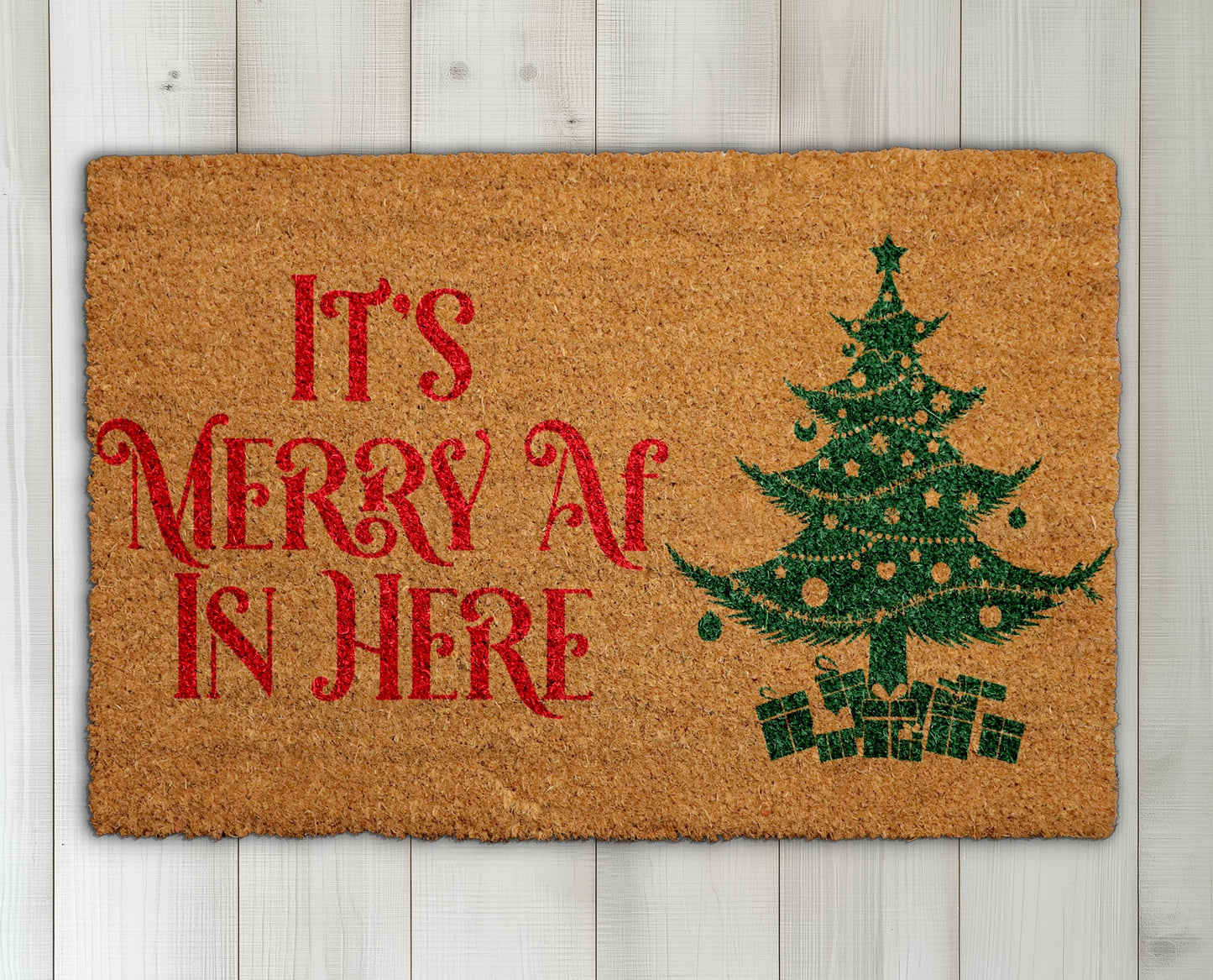 Modern Xmas Tree Doormat - Festive Holiday Welcome for Winter