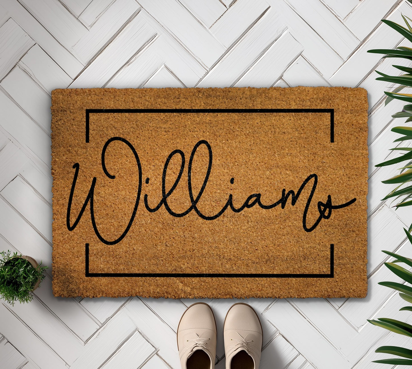 Custom Script Font Doormat: Unique Housewarming Gift for Front Porch