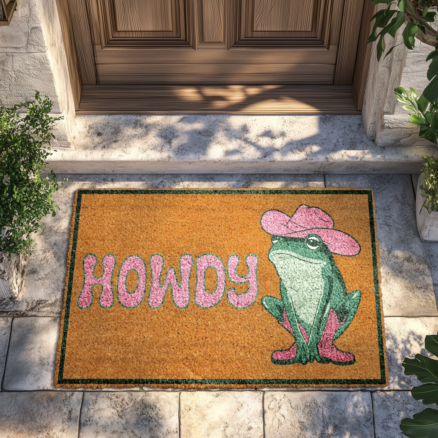 Cowboy Frog Doormat, Cowgirl Welcome Mat - Whimsical Western Toad Rug