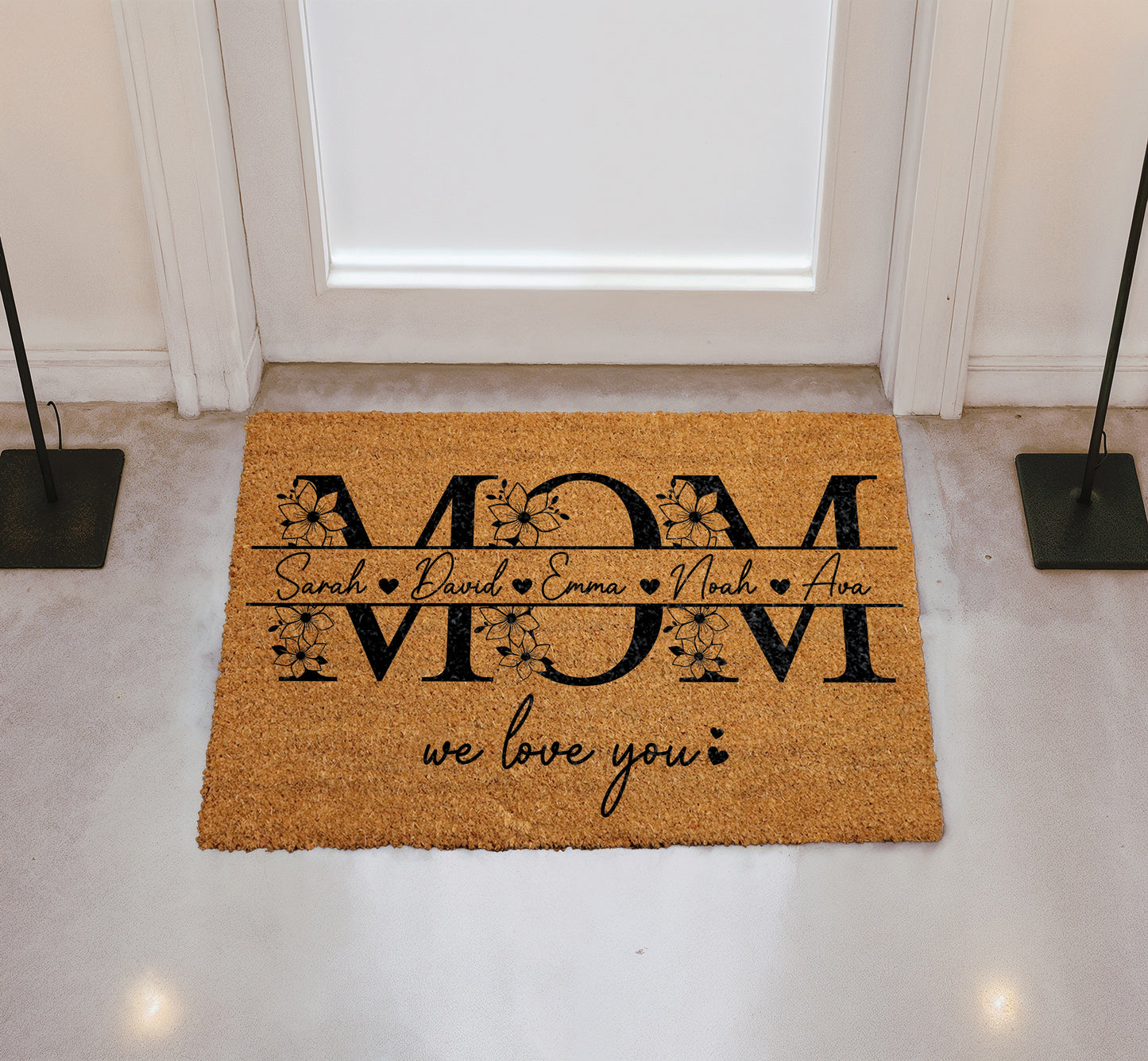 Floral Mom Doormat, Custom Kids' Names Welcome Mat, Mother's Day Gift