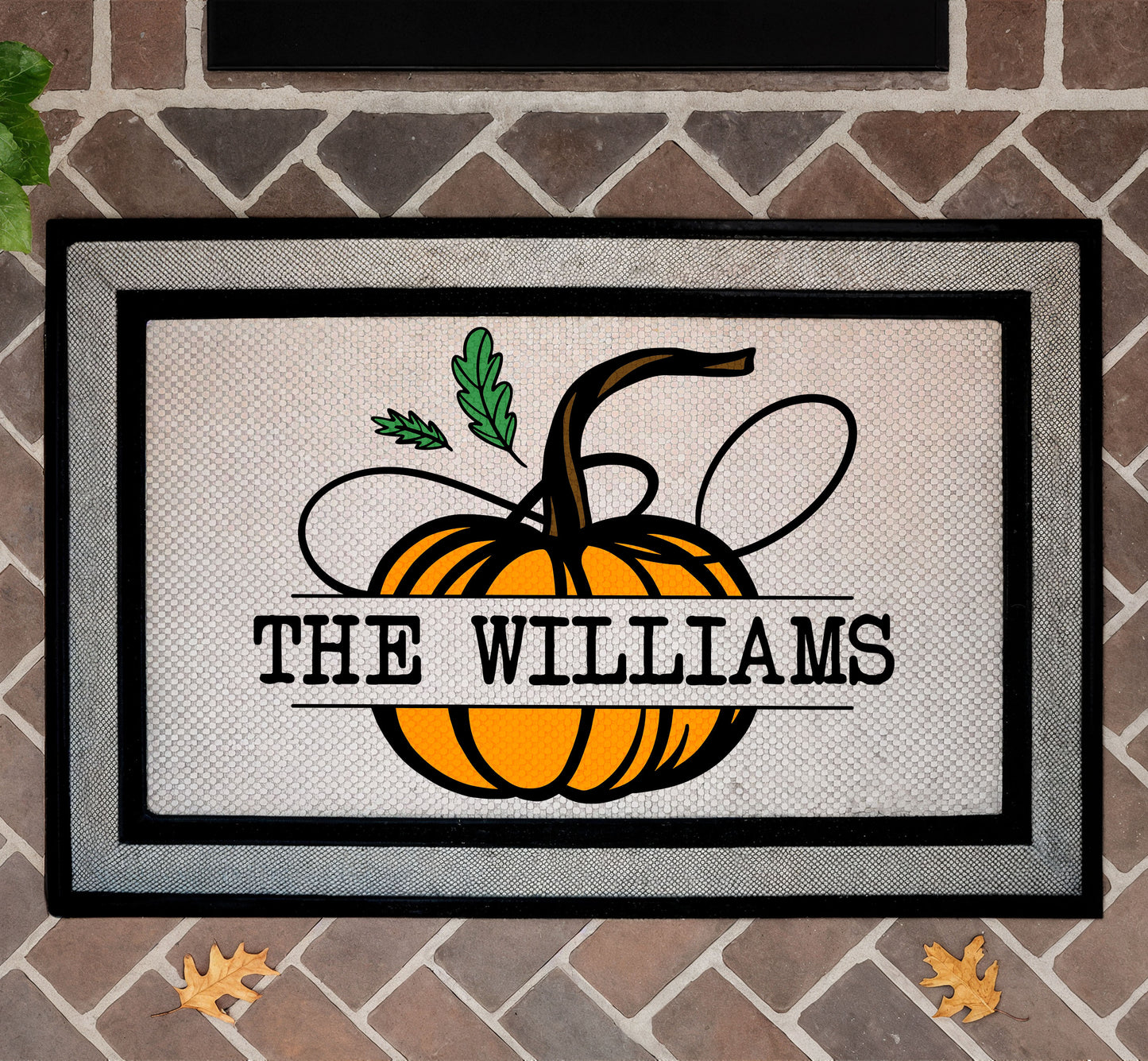 Custom Family Pumpkin Doormat, Autumn Welcome - Fall Porch Decor