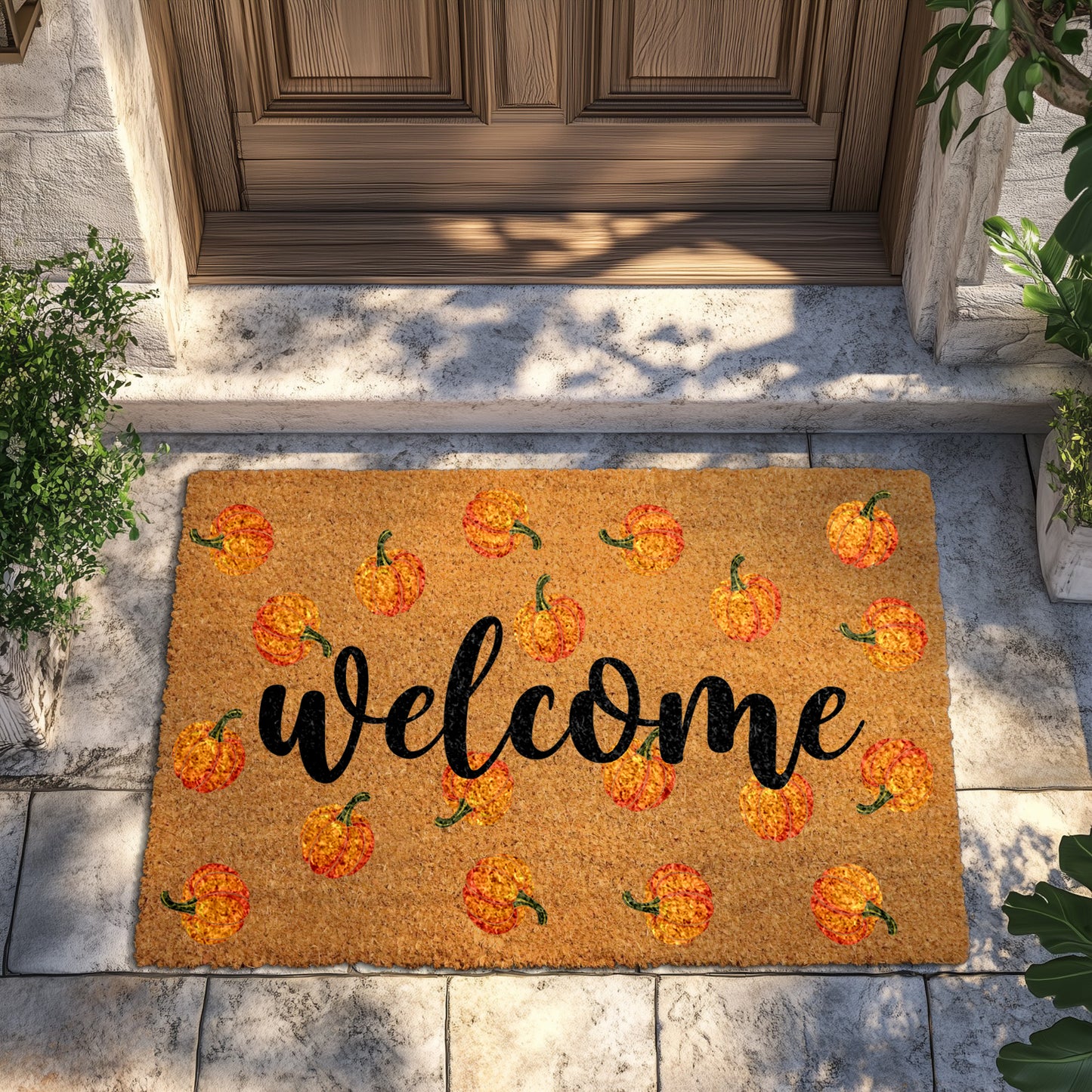 Harvest Welcome Mat: Pumpkin Pattern for Your Autumn Home