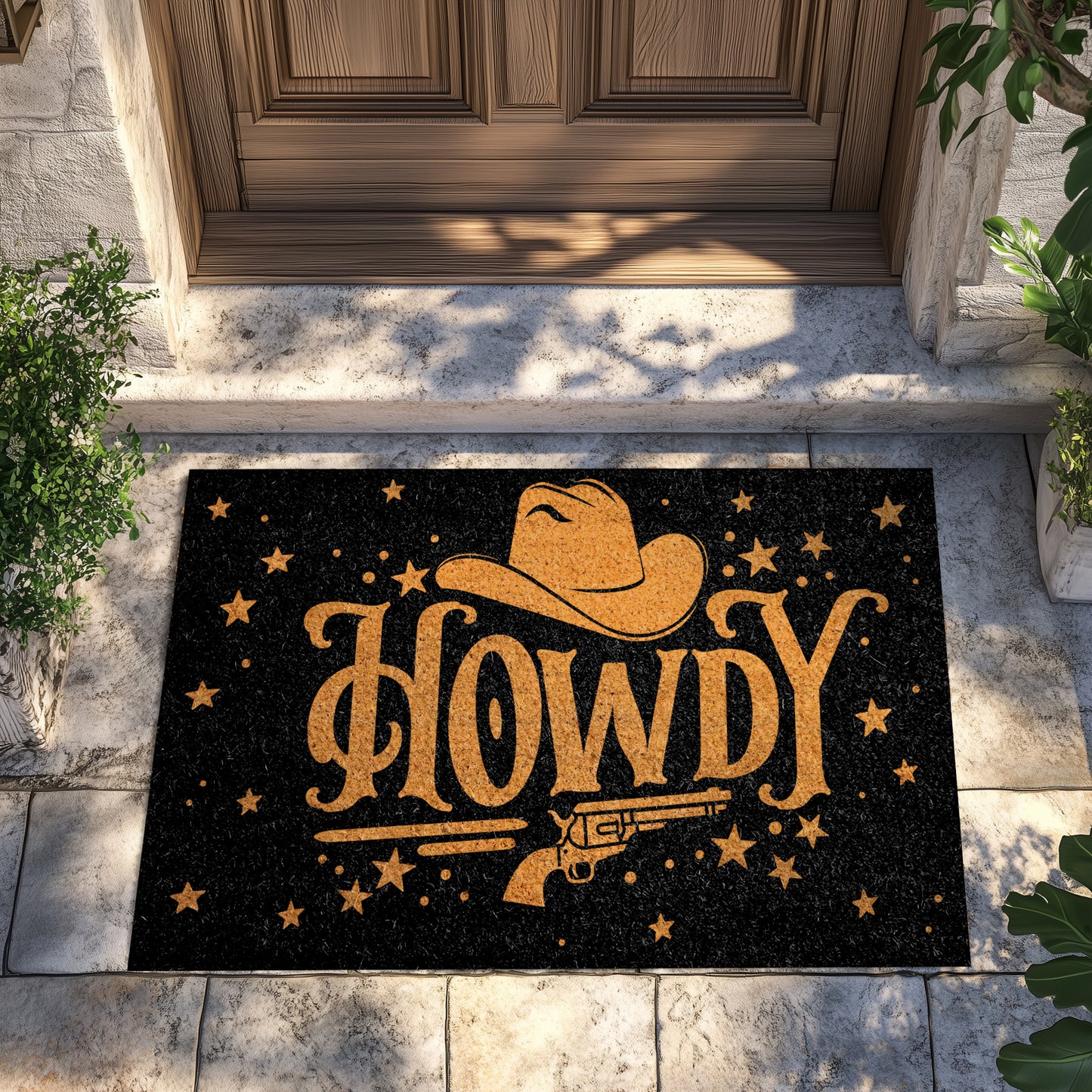 Western Welcome: Howdy Doormat, Cowboy Hat & Revolver Entrance