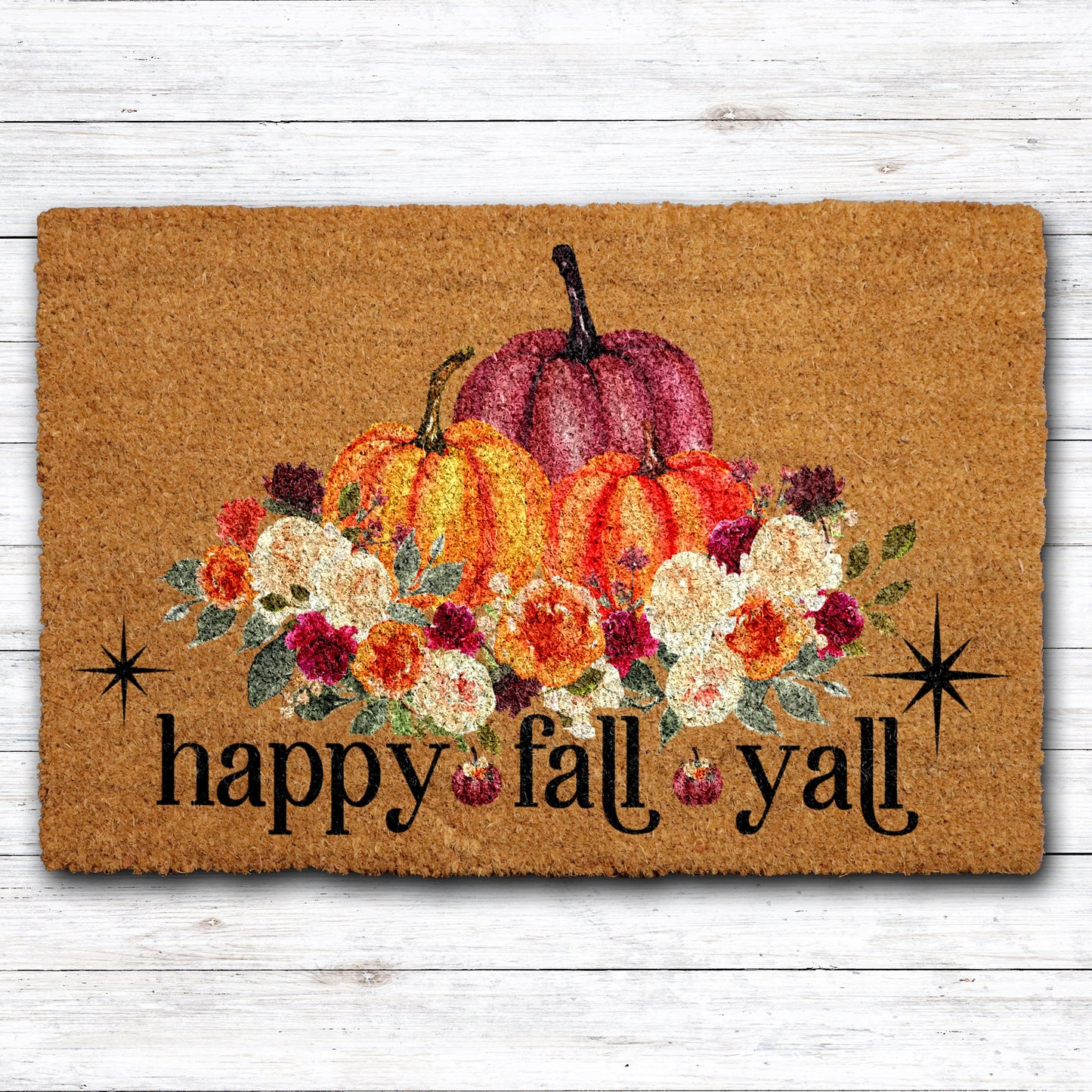 Autumn Front Porch Rug, Happy Fall Y'All Door Mat Decor