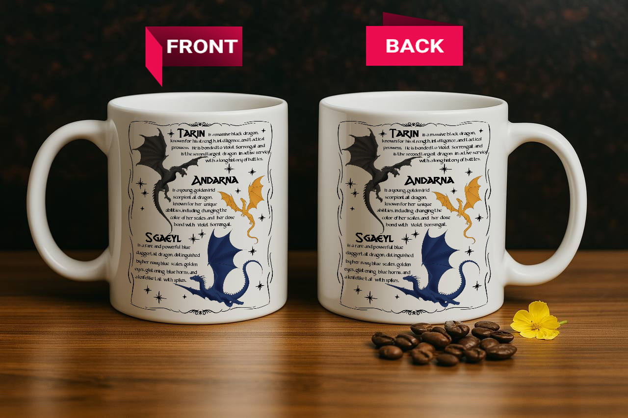 Unique Dragon Trio Ceramic Fantasy Mug, Ideal Gift for Readers