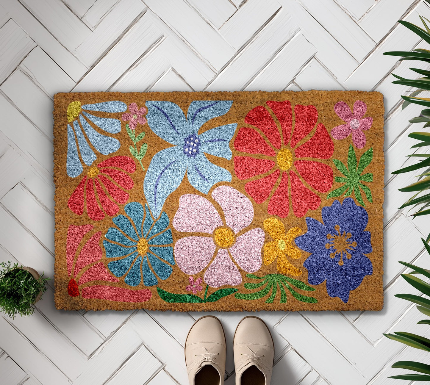 Vintage Floral Welcome Mat - Bohemian Front Porch Decor