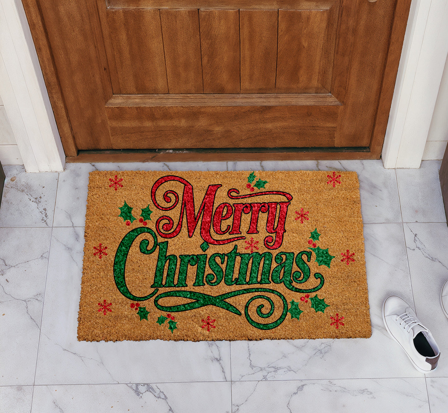 Festive Holly & Berries Doormat, Cheerful Xmas Home Decor Accessory