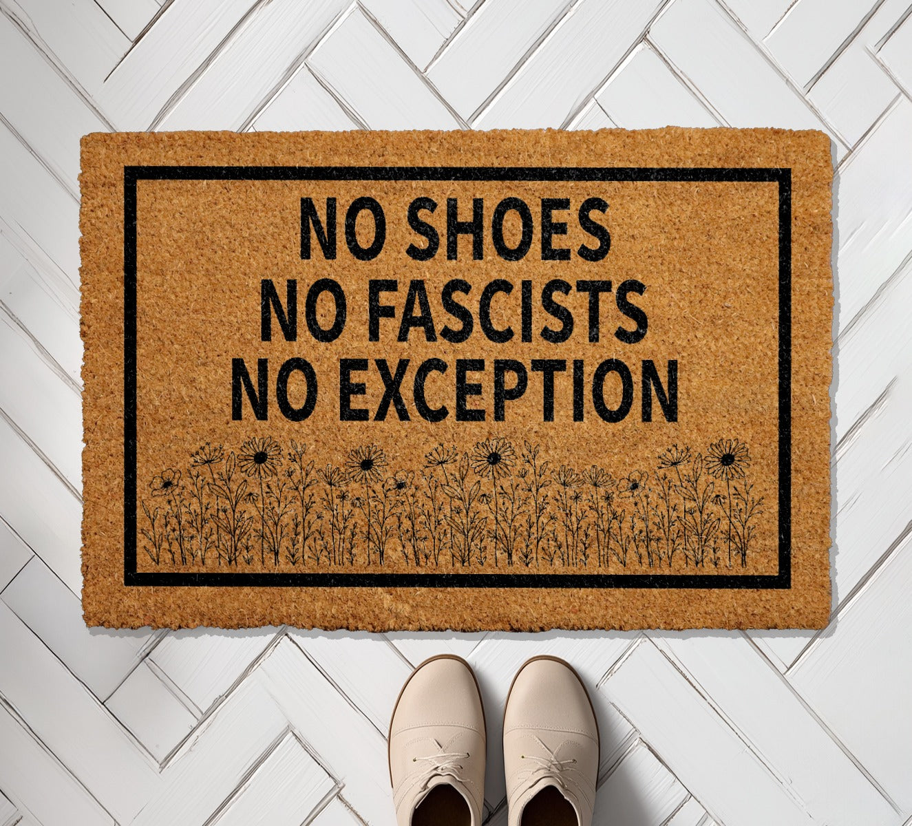 Floral Anti-Fascist Doormat, Progressive Front Porch Mat, Ideal Gift