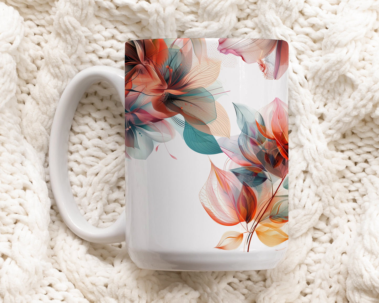 Botanical Ceramic Mug, Aesthetic Drinkware for Her - Floral Tea Cup
