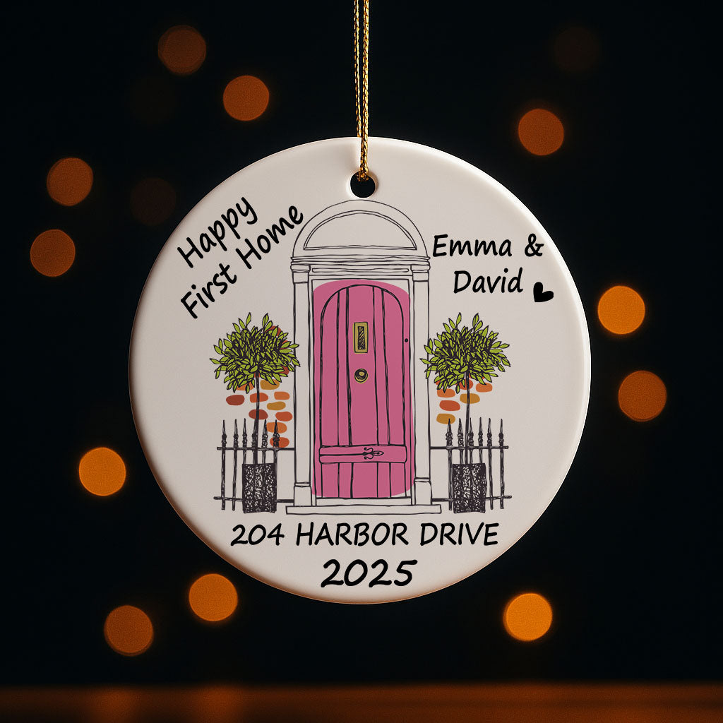 Custom Happy First Home Ornament, Address Ceramic Keepsake, New Christmas