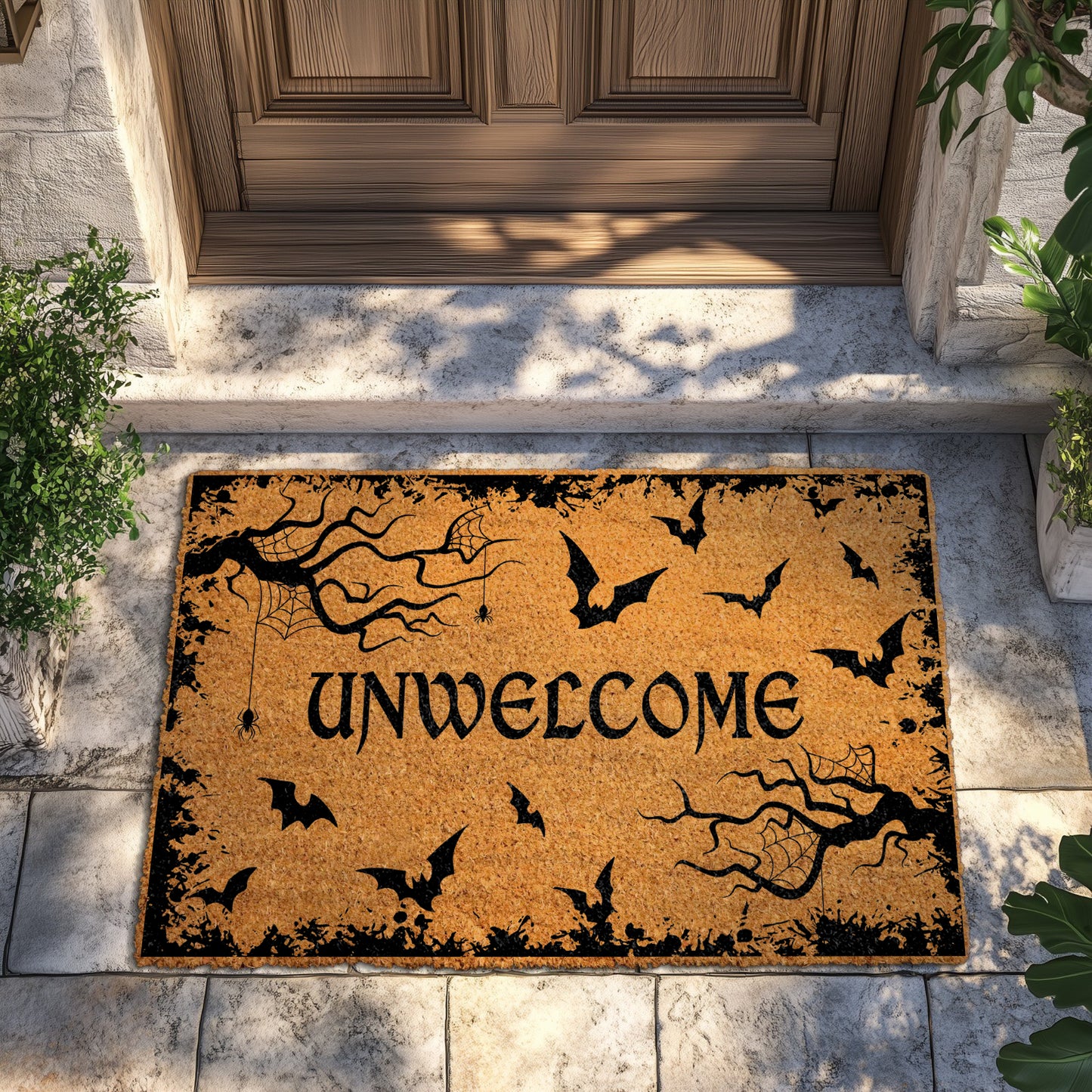 Gothic Bat Doormat, Funny Halloween Welcome Mat, Spooky Front Rug
