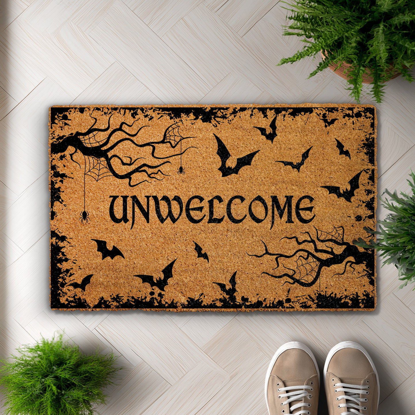 Gothic Bat Doormat, Funny Halloween Welcome Mat, Spooky Front Rug
