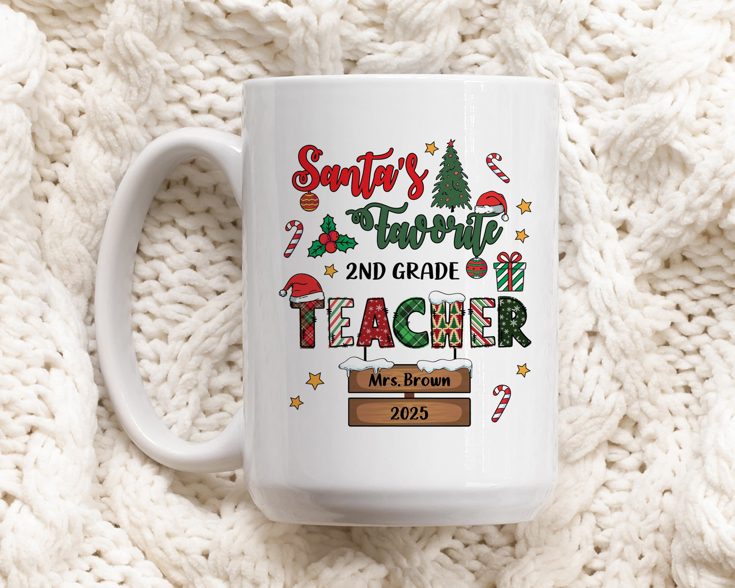 Personalized Christmas Teacher Appreciation Mug, Ceramic Xmas Coffee Cup