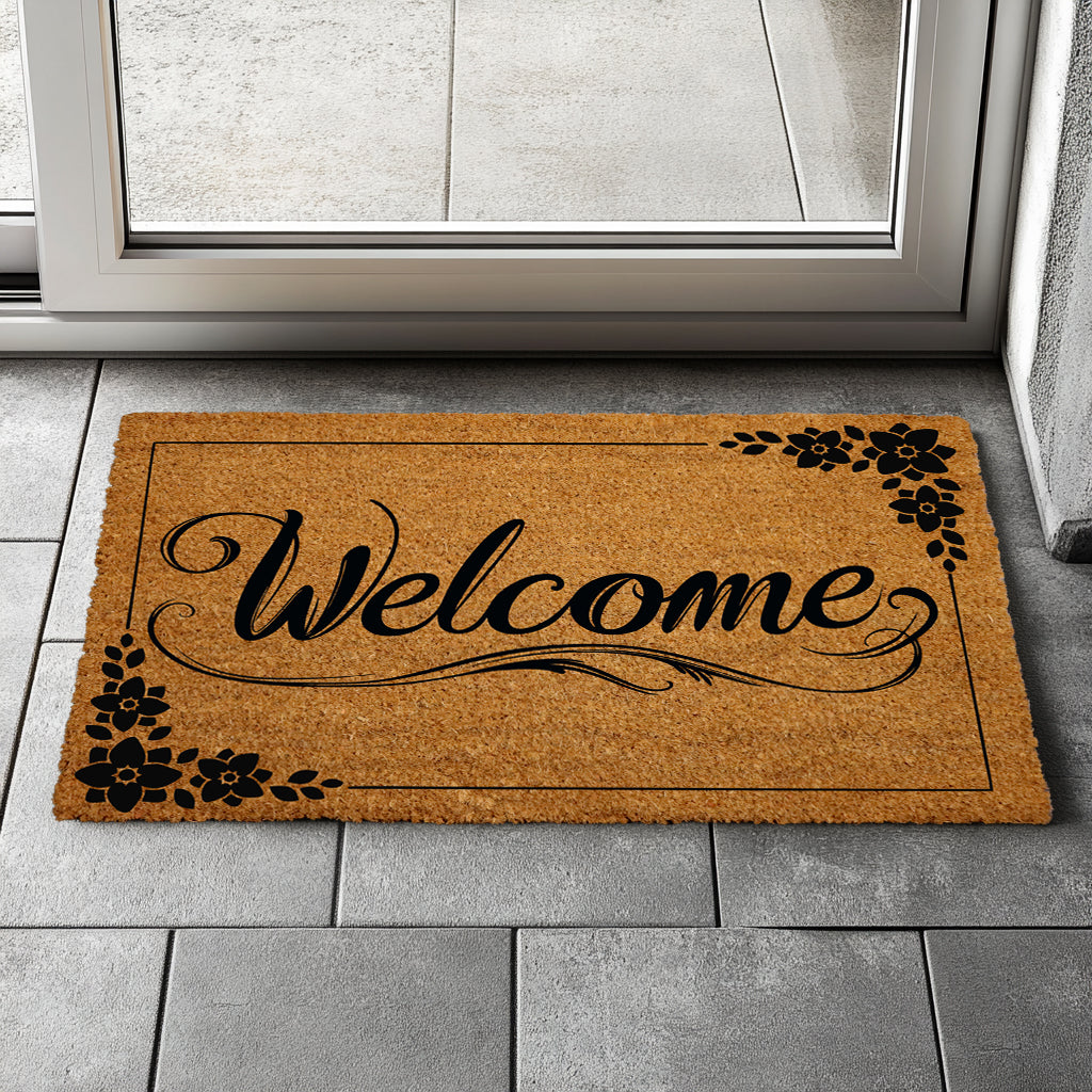 Seasonal Charm: Flower Wreath Doormat, Floral Entryway Mat Welcomes All