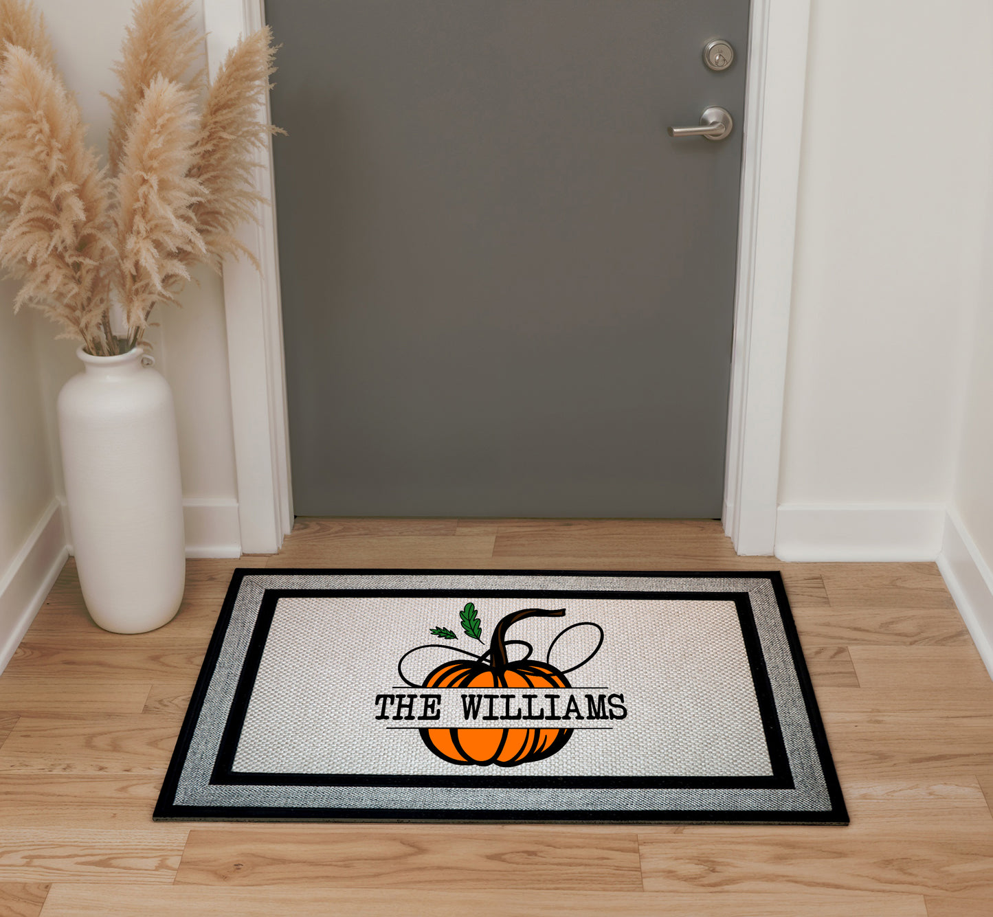 Custom Family Pumpkin Doormat, Autumn Welcome - Fall Porch Decor