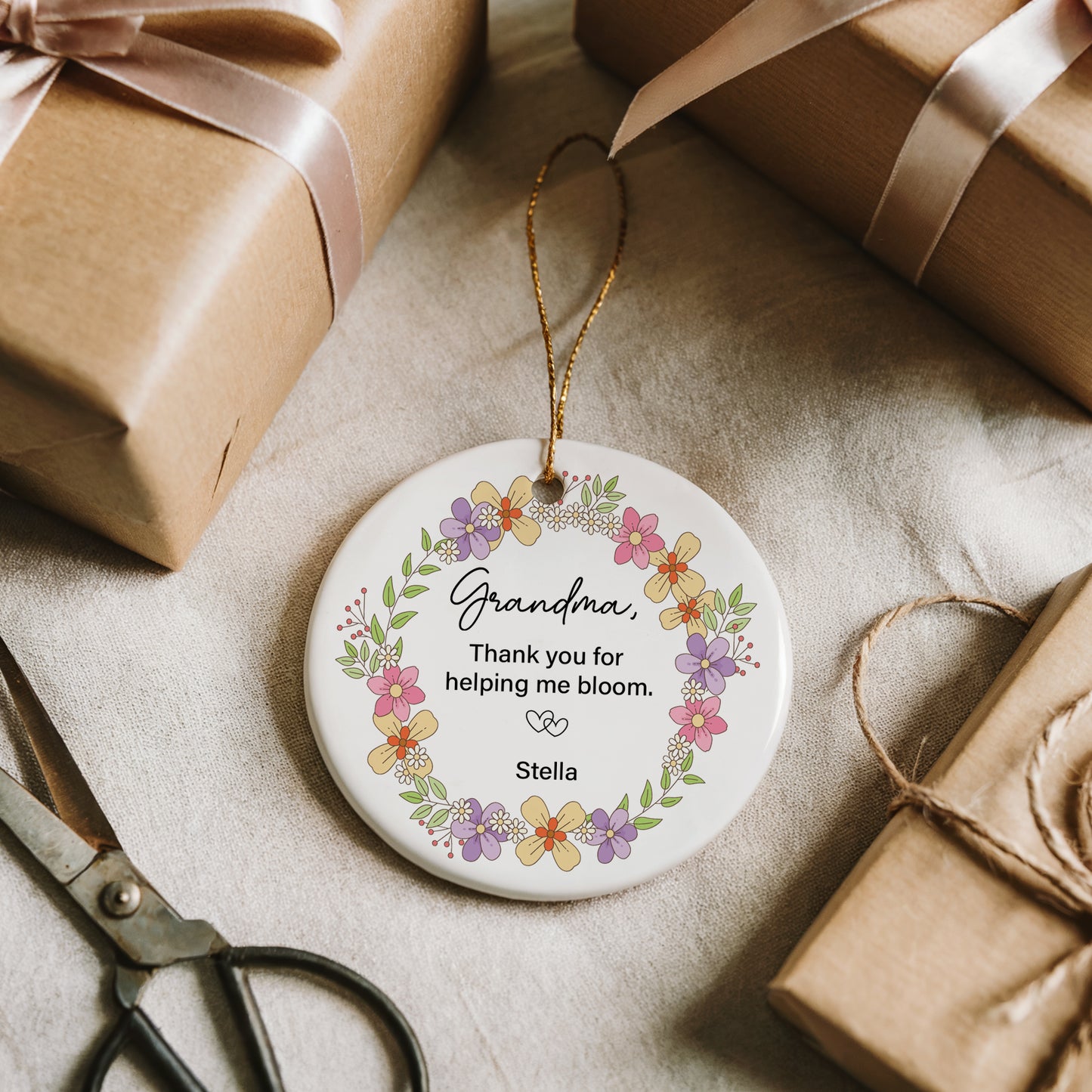 Personalized Floral Grandma Ornaments, New Granny Ceramic Keepsake Gift