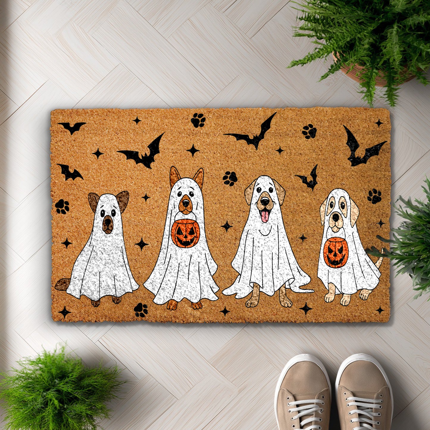 Spooky Bats, Ghost Dogs Doormat: Cute Halloween Welcome for Dog Lovers