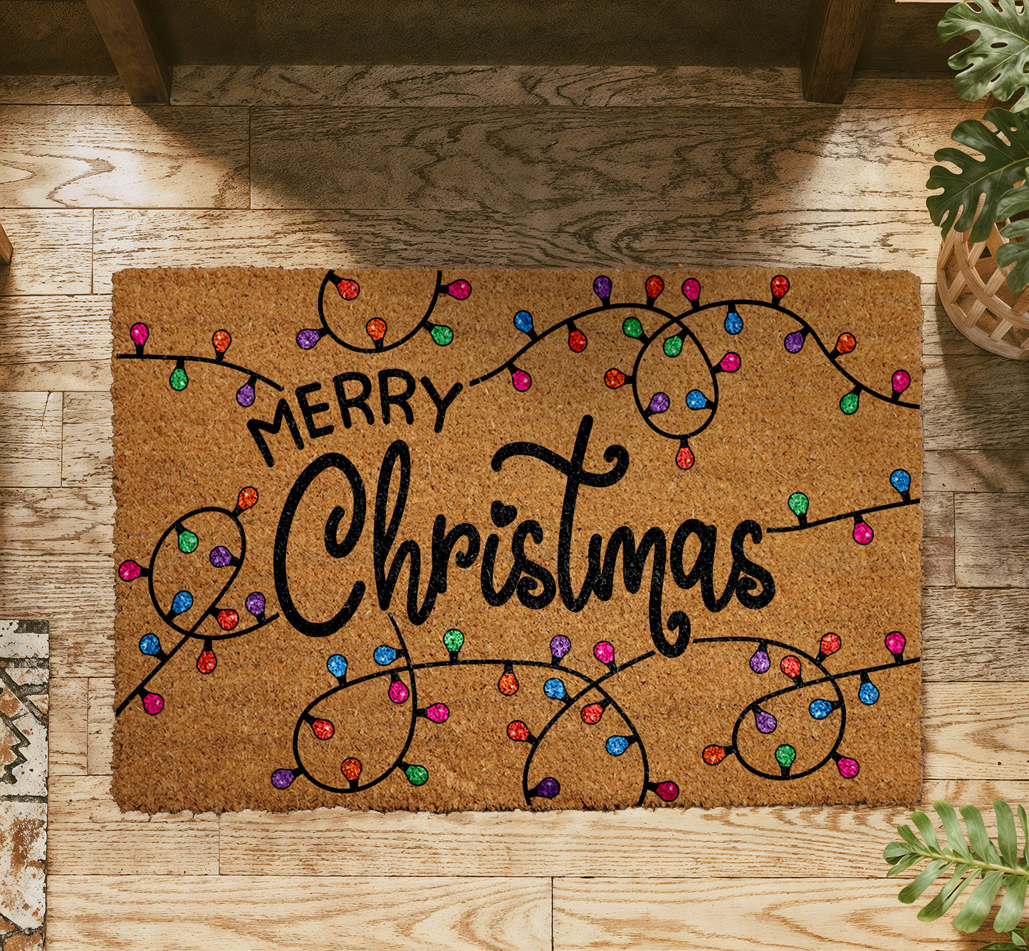 String Lights Festive Gift, Merry Christmas Welcome Mat, Colorful Doormat