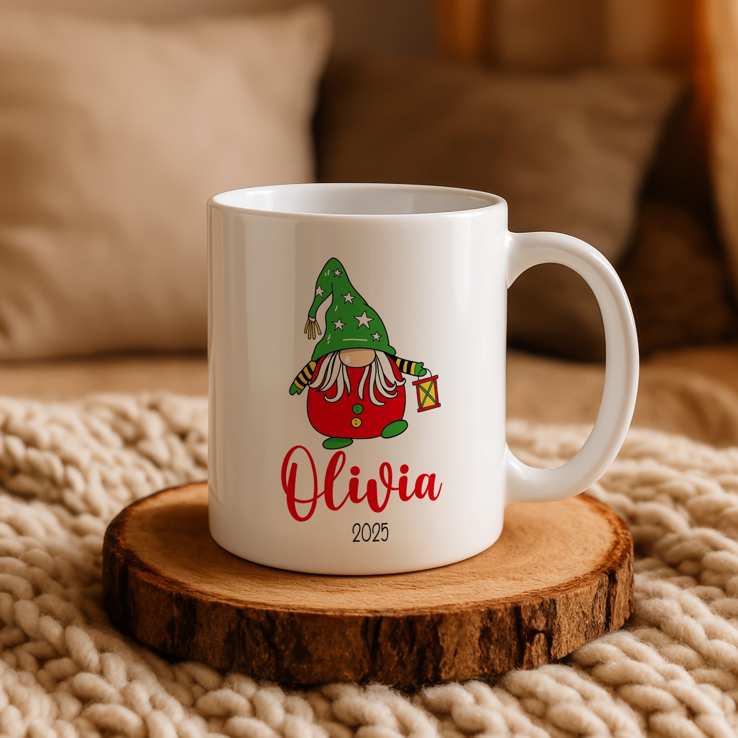 Customizable Gnome Christmas Coffee Mug, Big Cheer Cup, Stocking Stuffer
