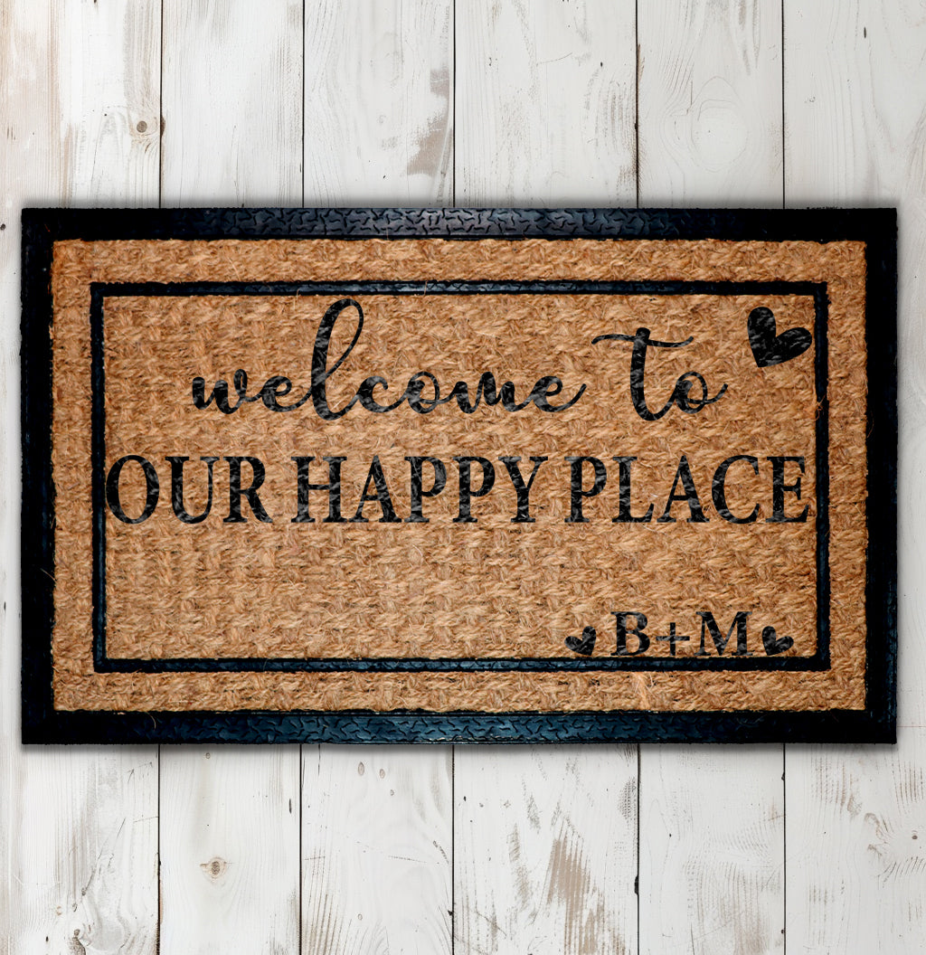 Personalized Custom Initials Doormat - Happy Place Entryway Decor