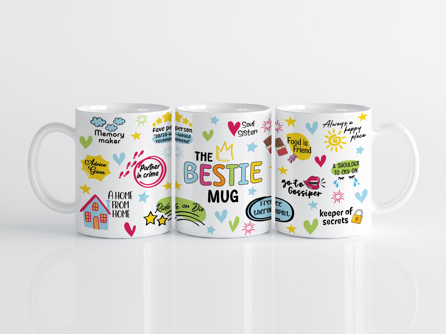 Colorful Bestie & Soul Sister Ceramic Mug, Girls Tea Cup