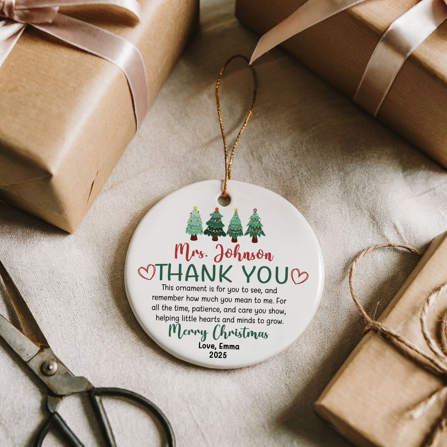 2025 Teacher Appreciation Ornament, Thank You Keepsake on Christmas Tree
