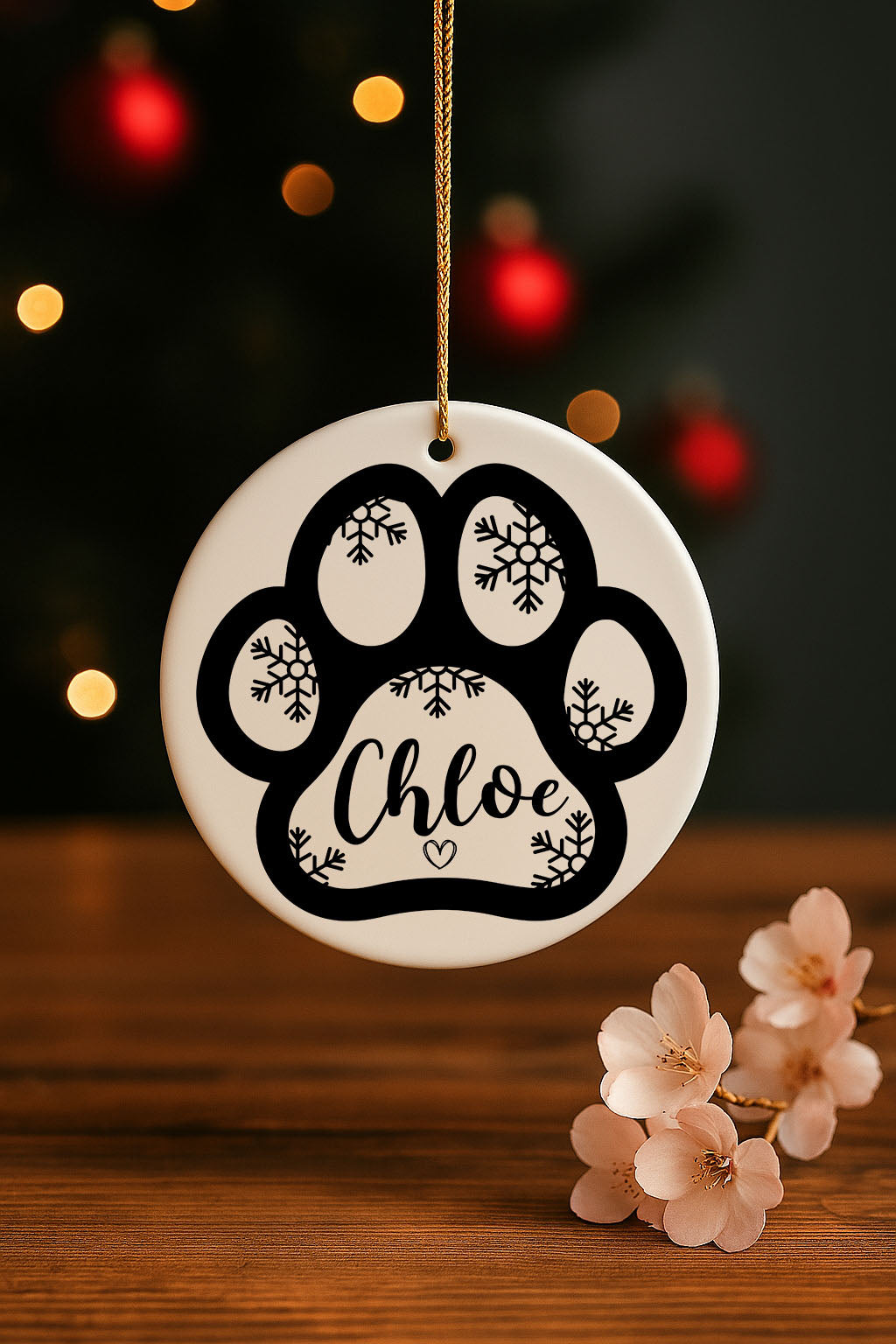 Customize Dog Name Ornament, Paw Print Ceramic, Pet Lovers Gift