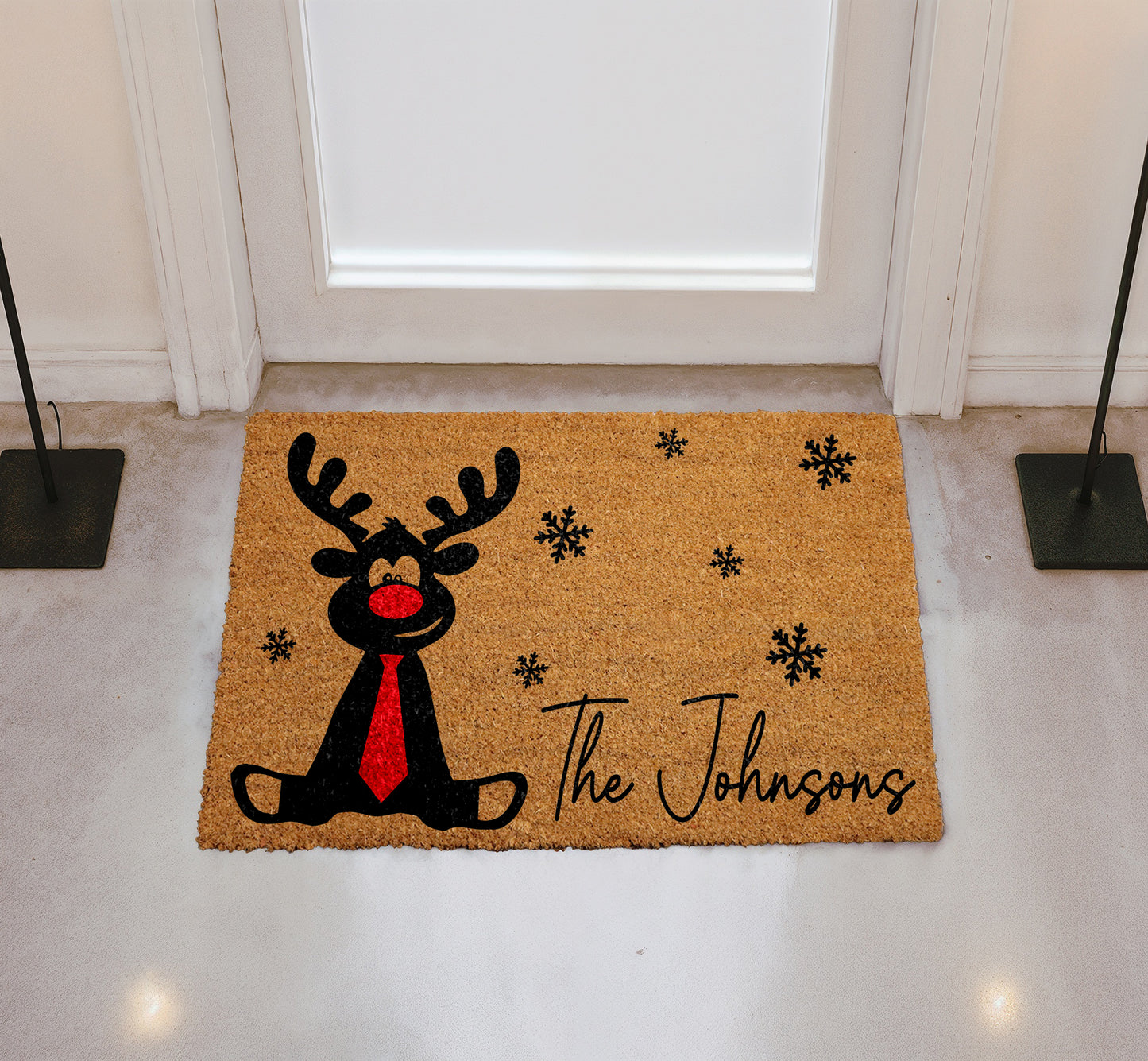 Personalized Rudolph Doormat: Cozy Holiday Welcome for Family & Friends
