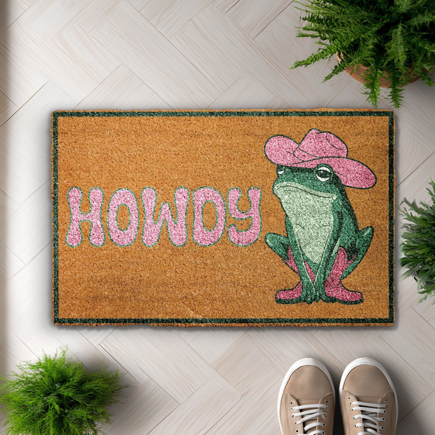 Cowboy Frog Doormat, Cowgirl Welcome Mat - Whimsical Western Toad Rug