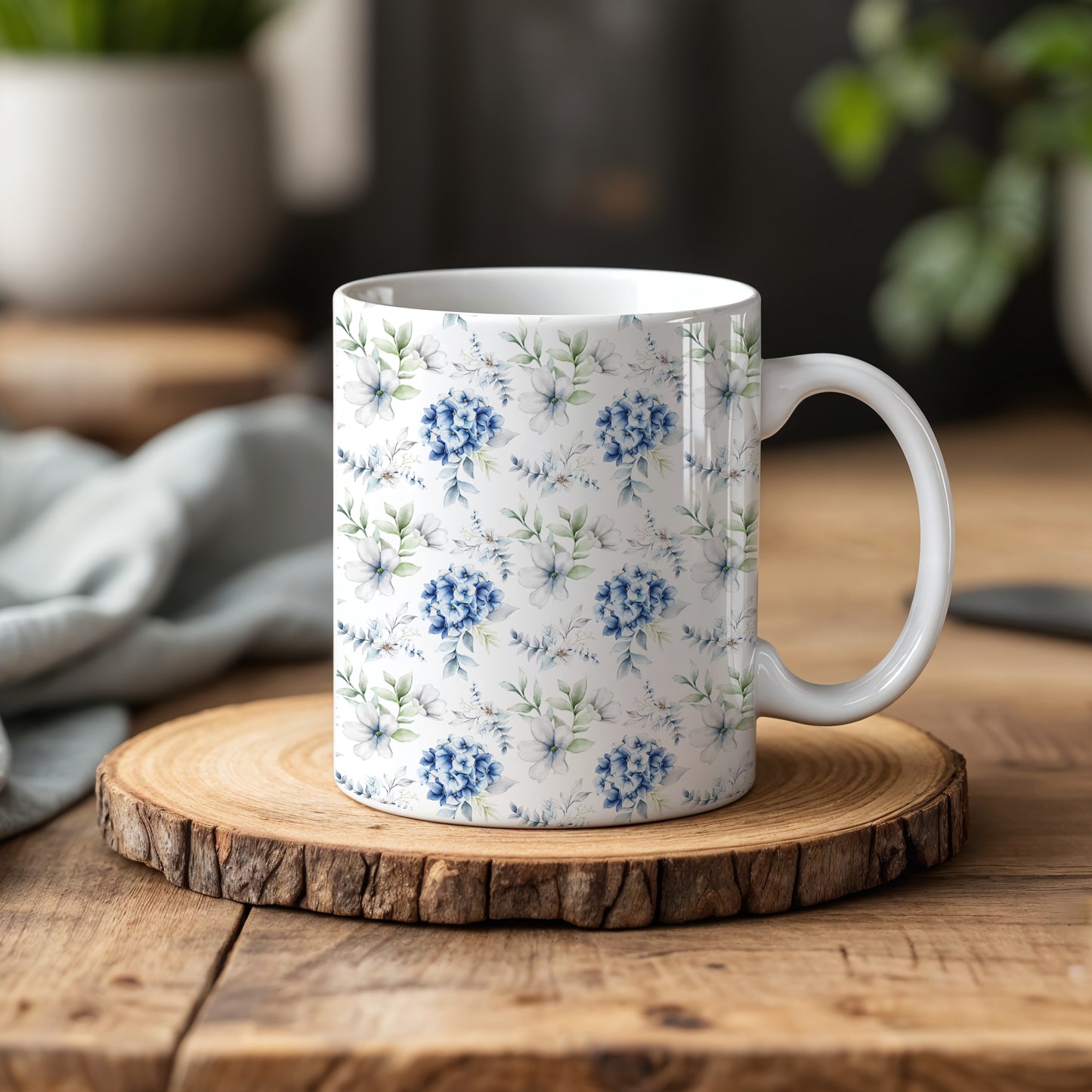 Elegant Blue Hydrangea Floral Mug, Vintage Botanical Coffee Cup for You