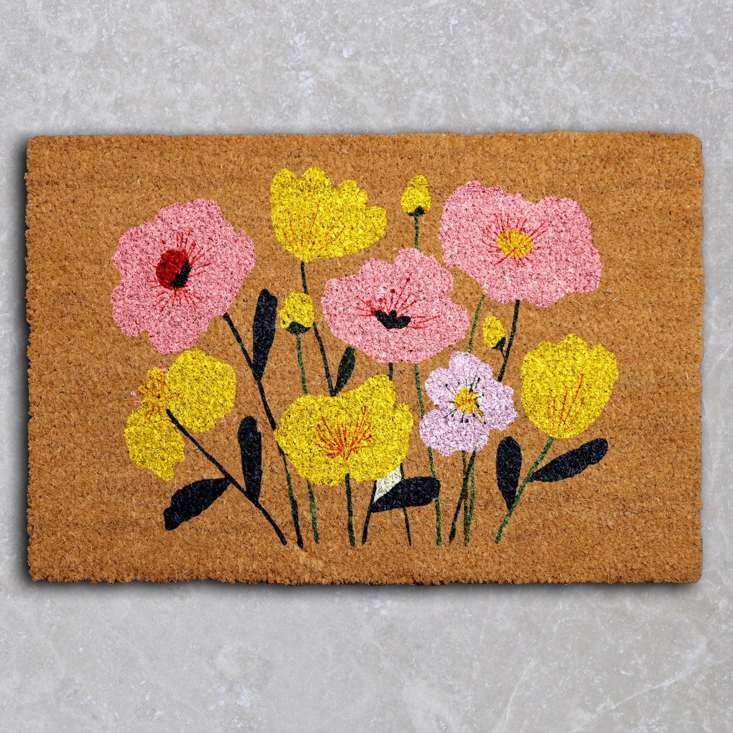 Vibrant Poppy Flower Doormat, a Floral Welcome for Garden Enthusiasts