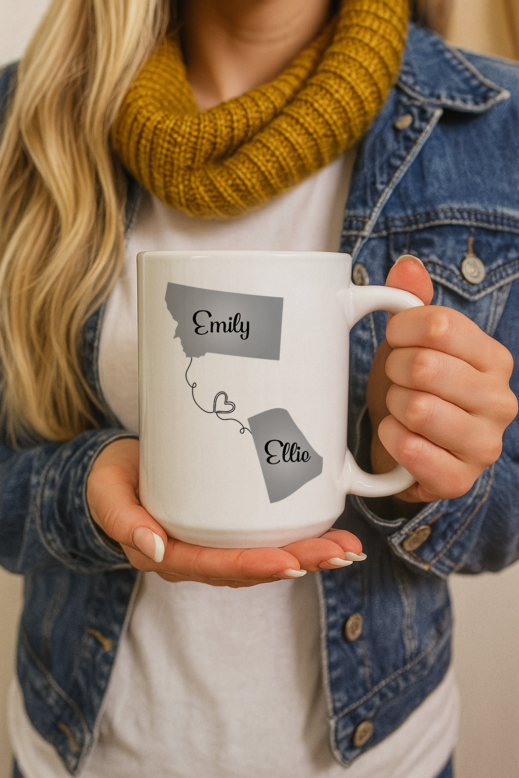 Cute States Design BFF Birthday Mug, Customizable Long Distance Besties