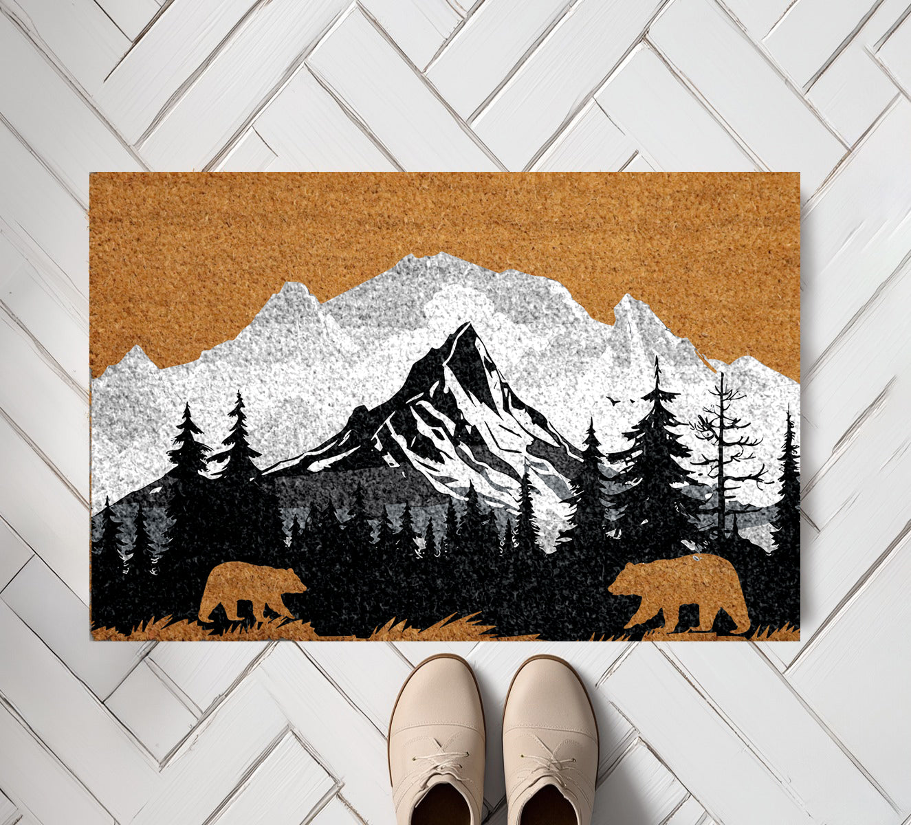 Wilderness Welcome: Mountain & Bear Doormat for Nature Lovers