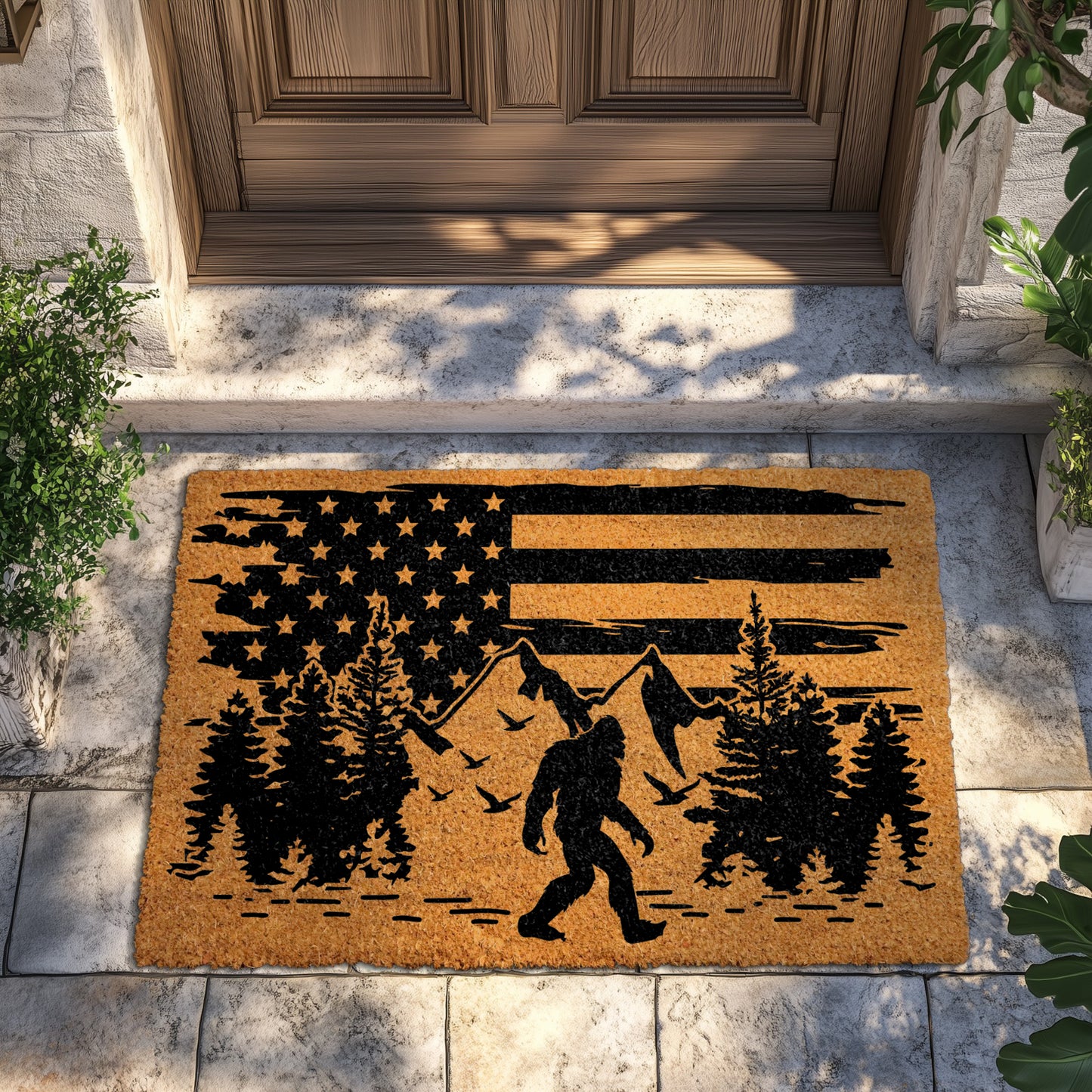 Sasquatch Welcome Mat, Mountain & Forest Design, Mythical Creature Decor