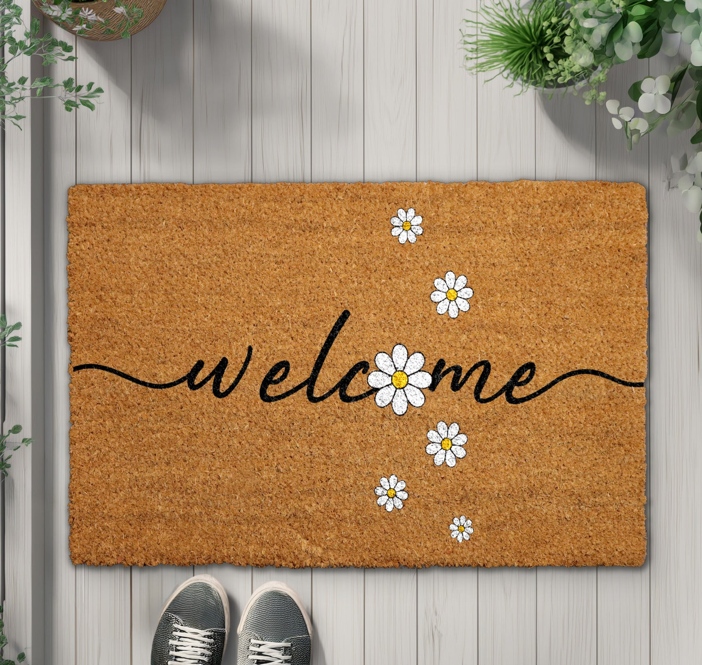 Spring Daisy Doormat: Floral Welcome for Farmhouse Porch Decor