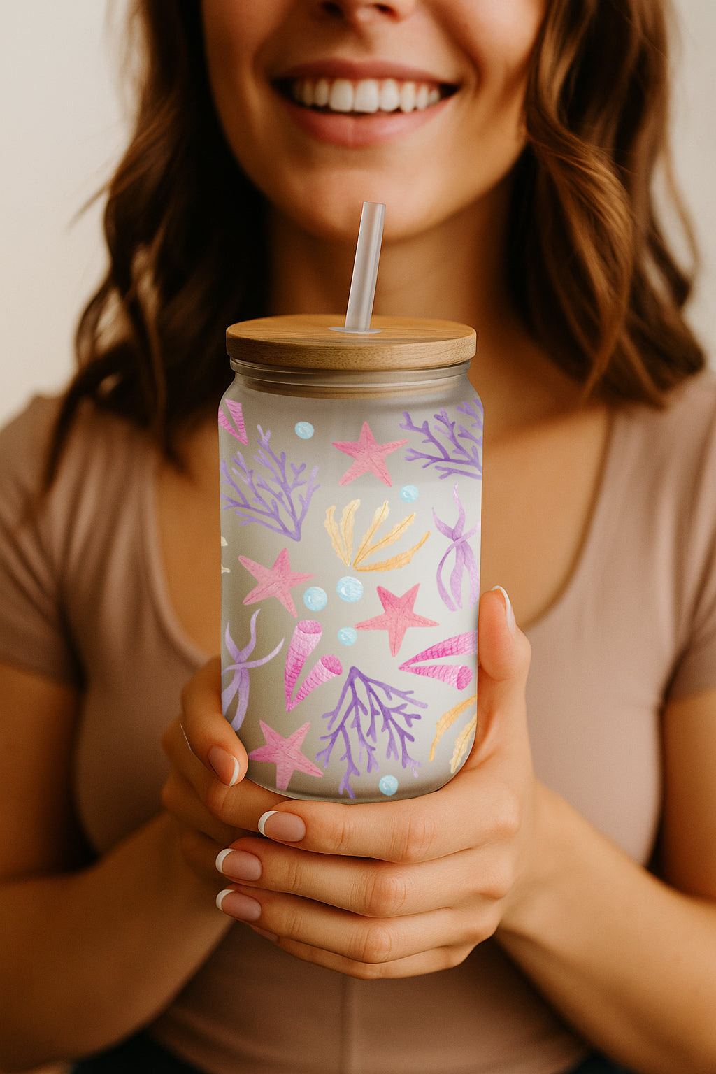 Seashells Glass Cup, Starfish Tumbler: Beach Trip Drinkware Vibes