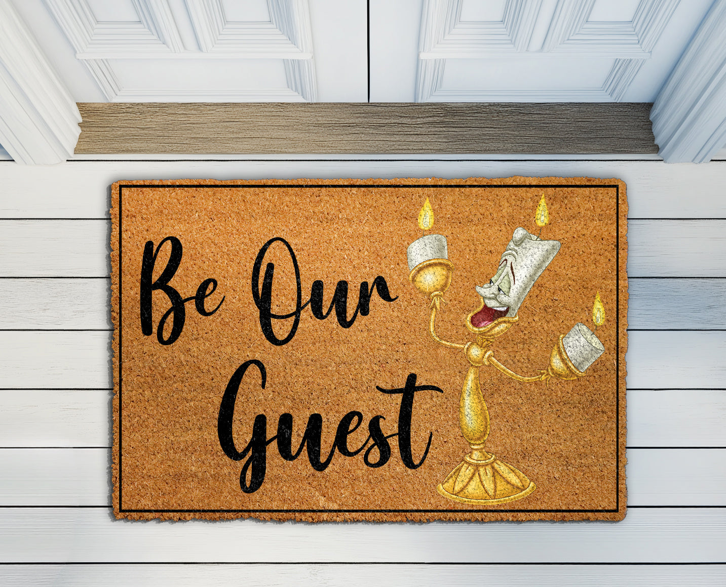 Disney Beauty And The Beast Welcome Mat, Lumiere Front Porch Decor