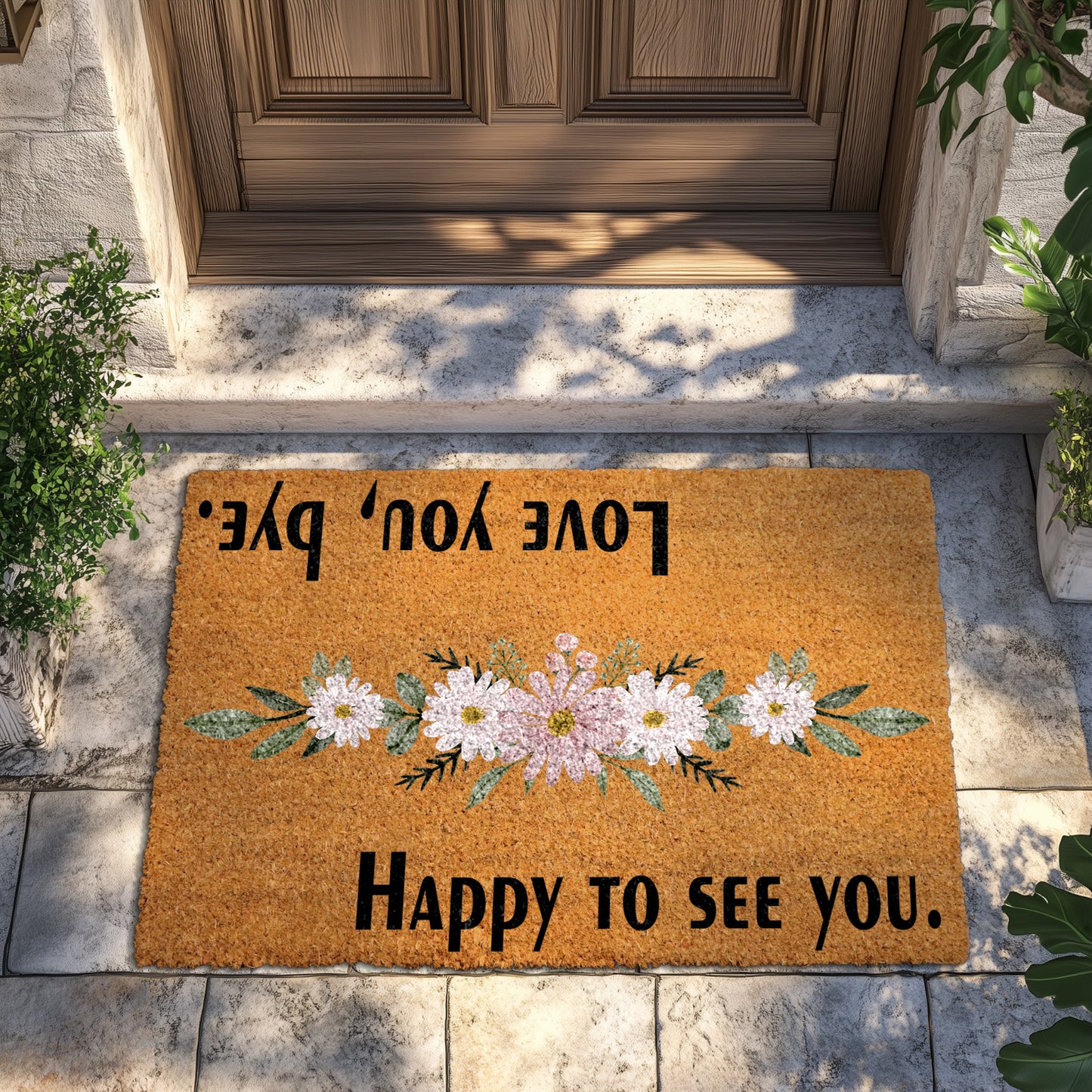 Floral Welcome Mat, Cute Housewarming Gift, Daisy Flower Porch Rug