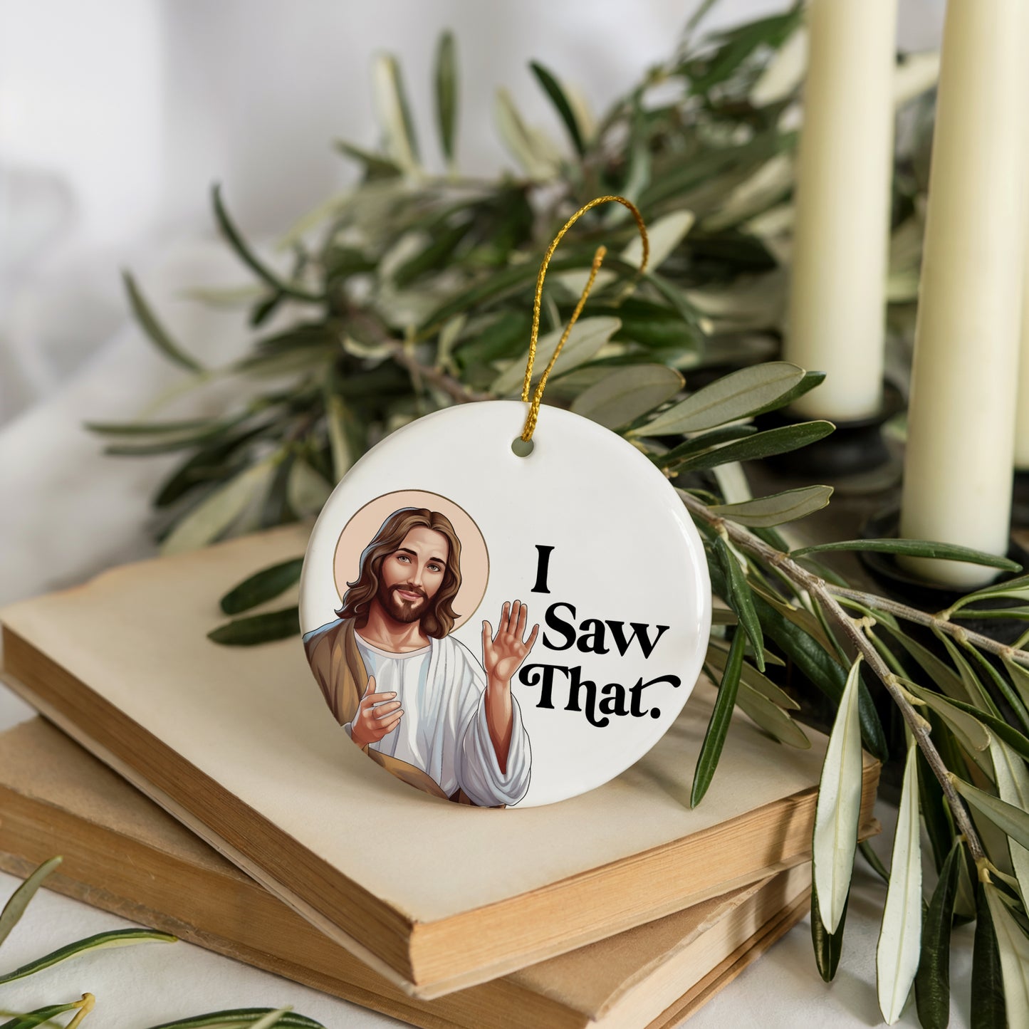 Sarcastic Jesus Ornament, Humorous Ceramic Keepsake, Stocking Stuffer Gift