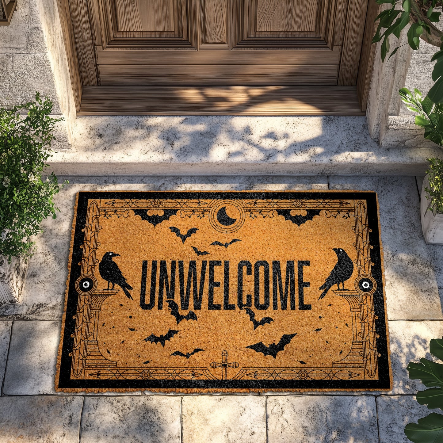 Gothic Halloween Doormat: Ravens, Bats, Witchy Welcome Mat Idealy