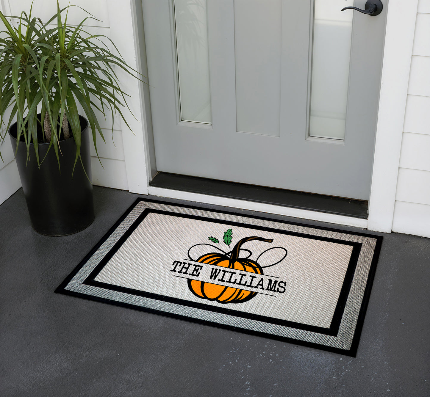 Custom Family Pumpkin Doormat, Autumn Welcome - Fall Porch Decor