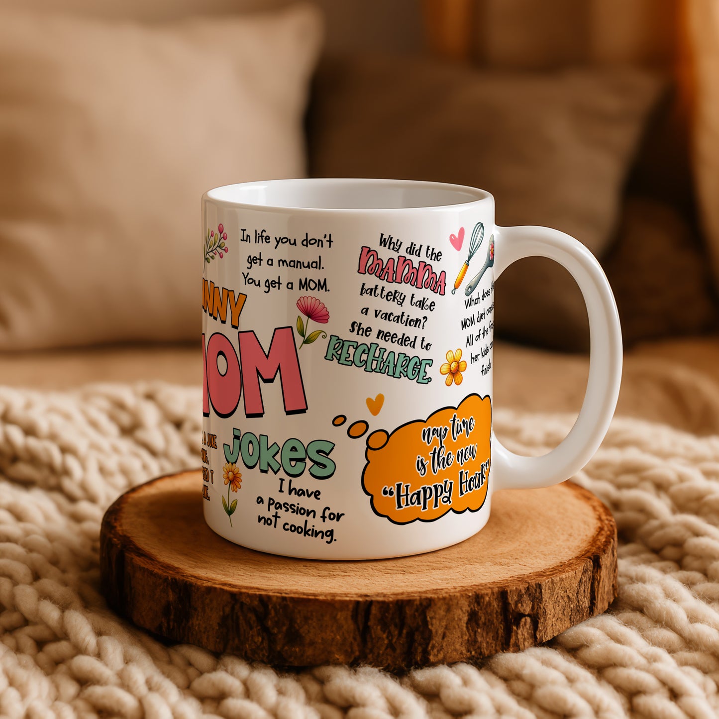 Hilarious Mom Jokes Mug, Humorous Mother's Day Gift Cup