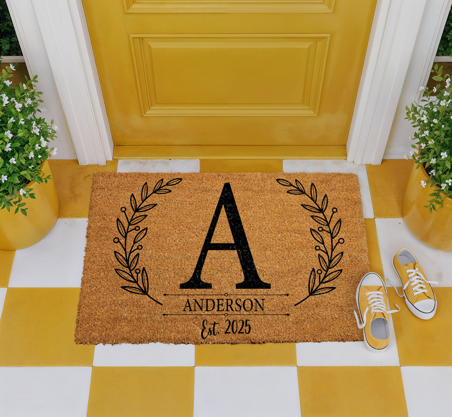Personalized Family Name Welcome Mat, Elegant Housewarming Front Porch Decor