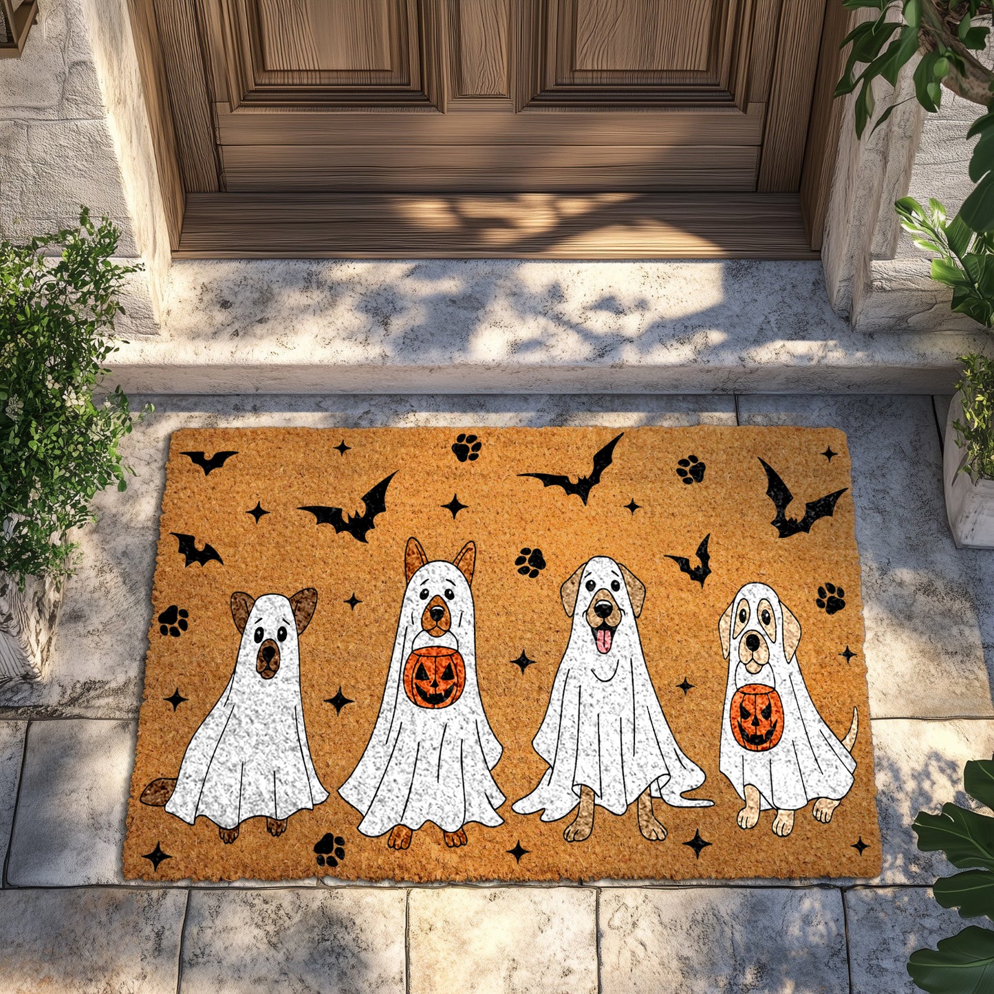 Spooky Bats, Ghost Dogs Doormat: Cute Halloween Welcome for Dog Lovers