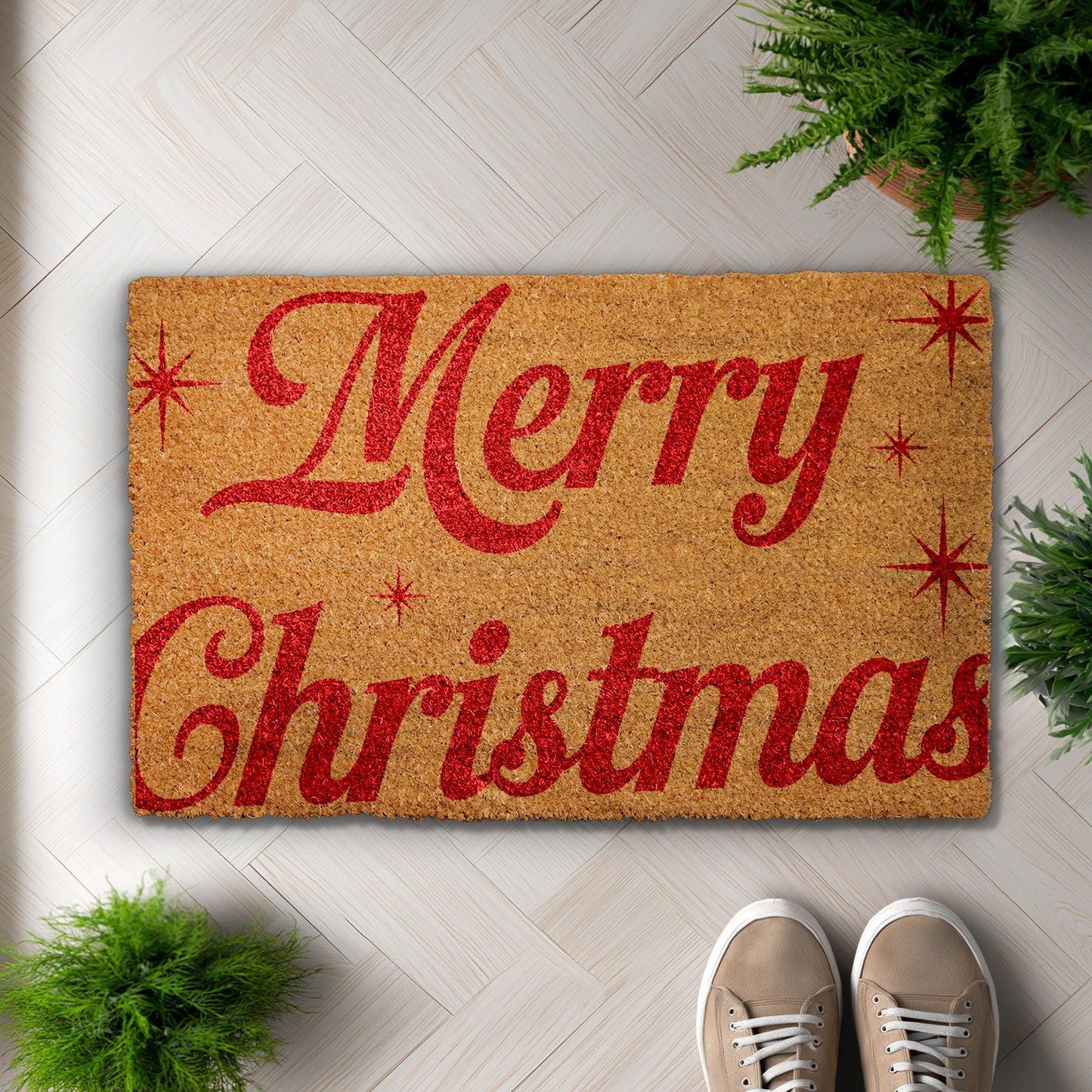 Festive Red Lettering Doormat, Perfect for Holiday Season Home Decor