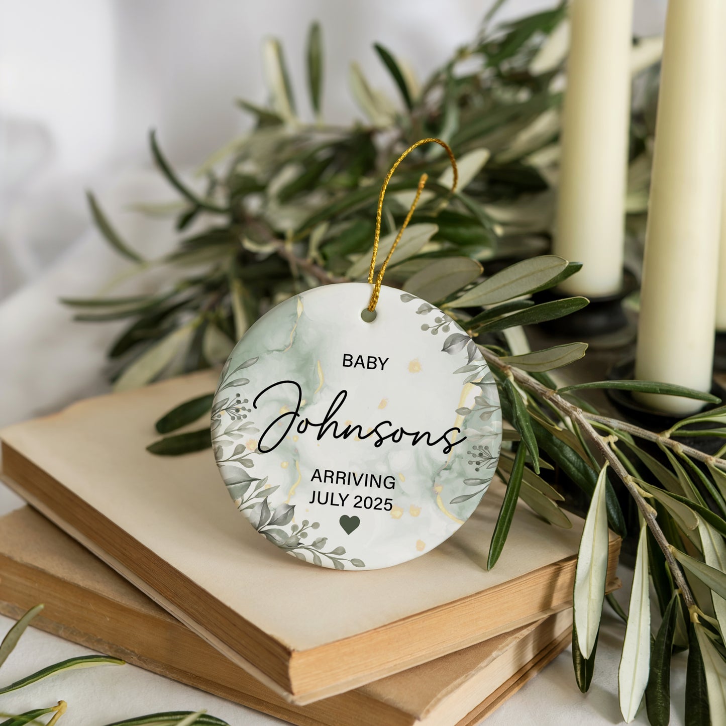 Custom Baby Arrival Ornament, Shower Keepsake, Pregnancy Announcement Decoration