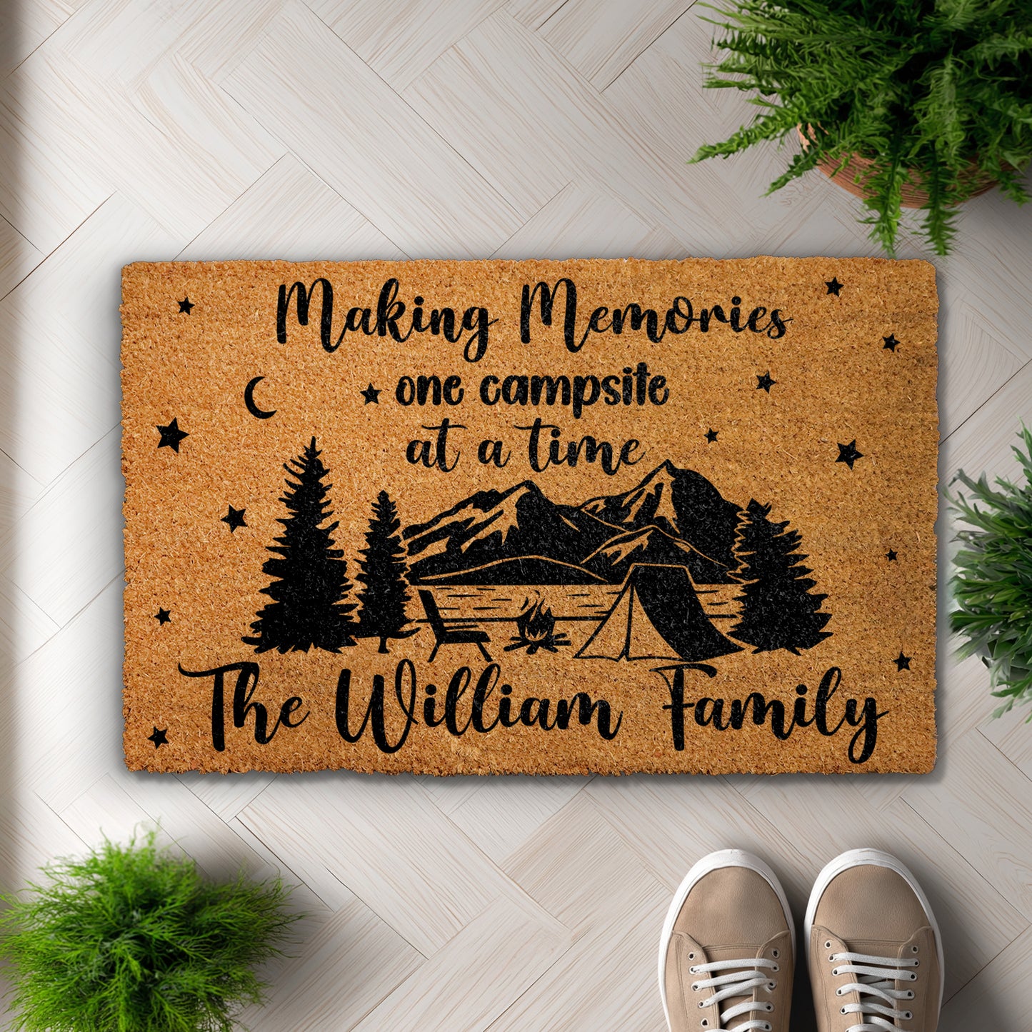 Custom Campsite Doormat: Personalized Family Camping Gift, Nature Lover's Rug