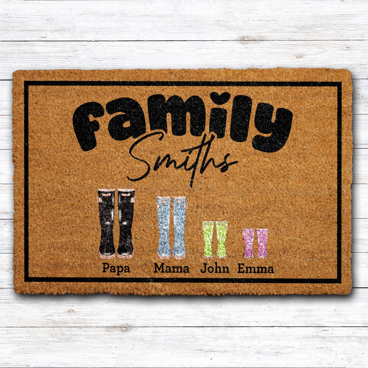 Family Name Doormat, Personalized Rain Boot Welcome Mat, Custom Housewarming Gift